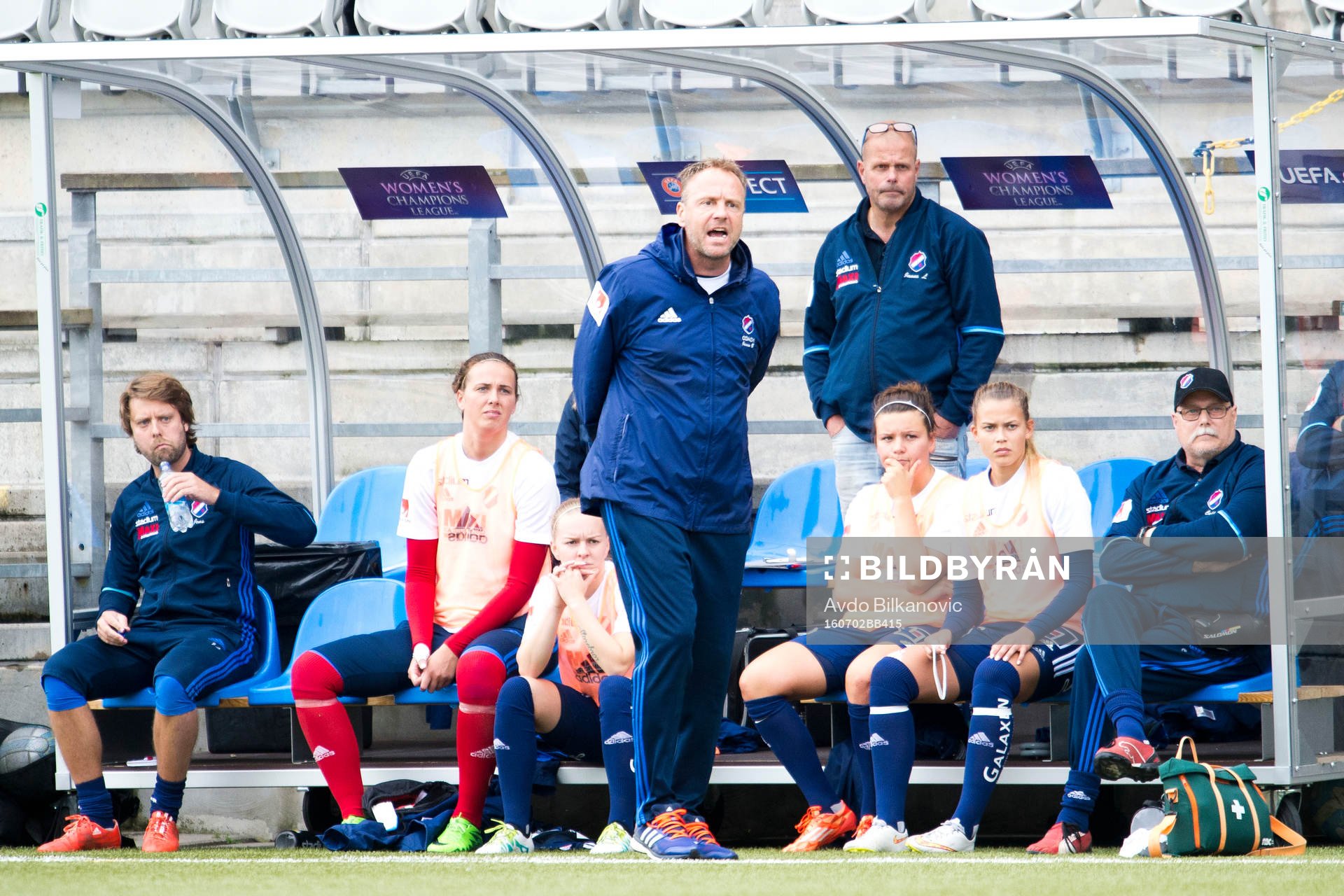 Kvarnsvedens tränare Jonas Björkgren under fotbollsmatchen i Damallsvenskan mellan Rosengård och Kvarnsveden den 2 juli 2016 i Malmö.
