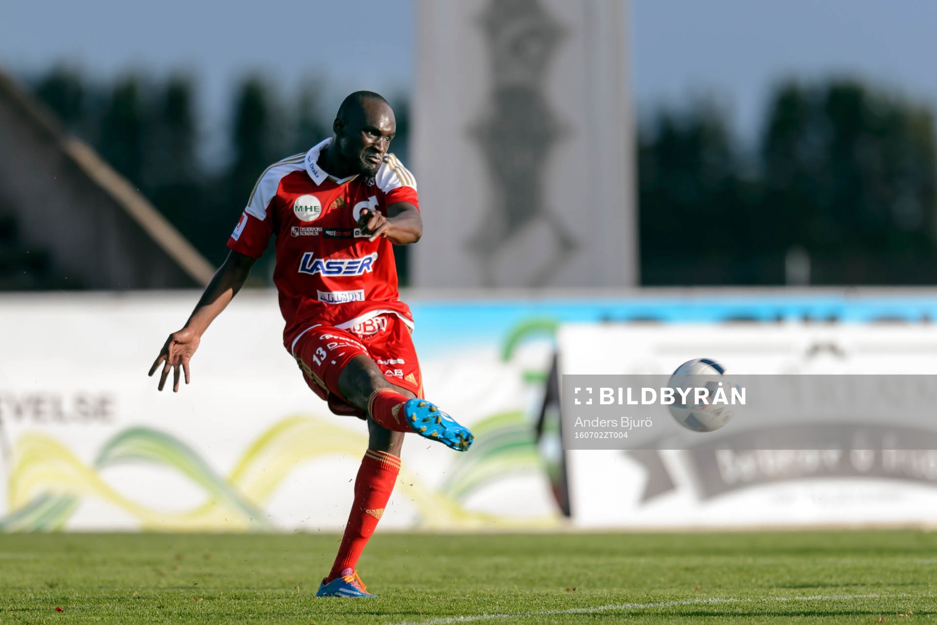 Degerfors Boris Lumbana under fotbollsmatchen i Superettan mellan Ängelholm och Degerfors den 2 juli 2016 i Ängelholm.