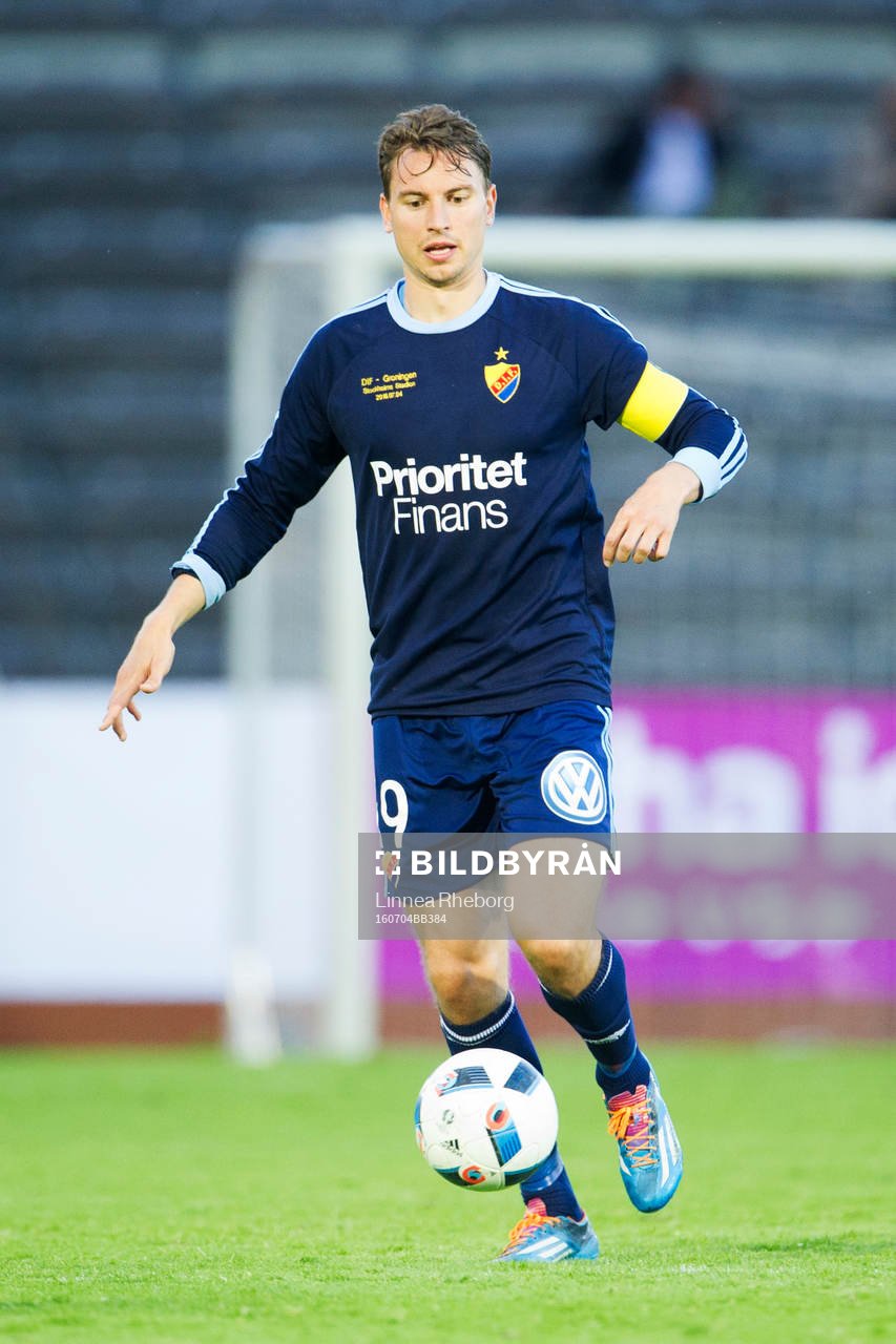 Djurgårdens Marcus Hansson under träningsmatchen i fotboll mellan Djurgården och Groningen den 4 juli 2016 i Stockholm. 