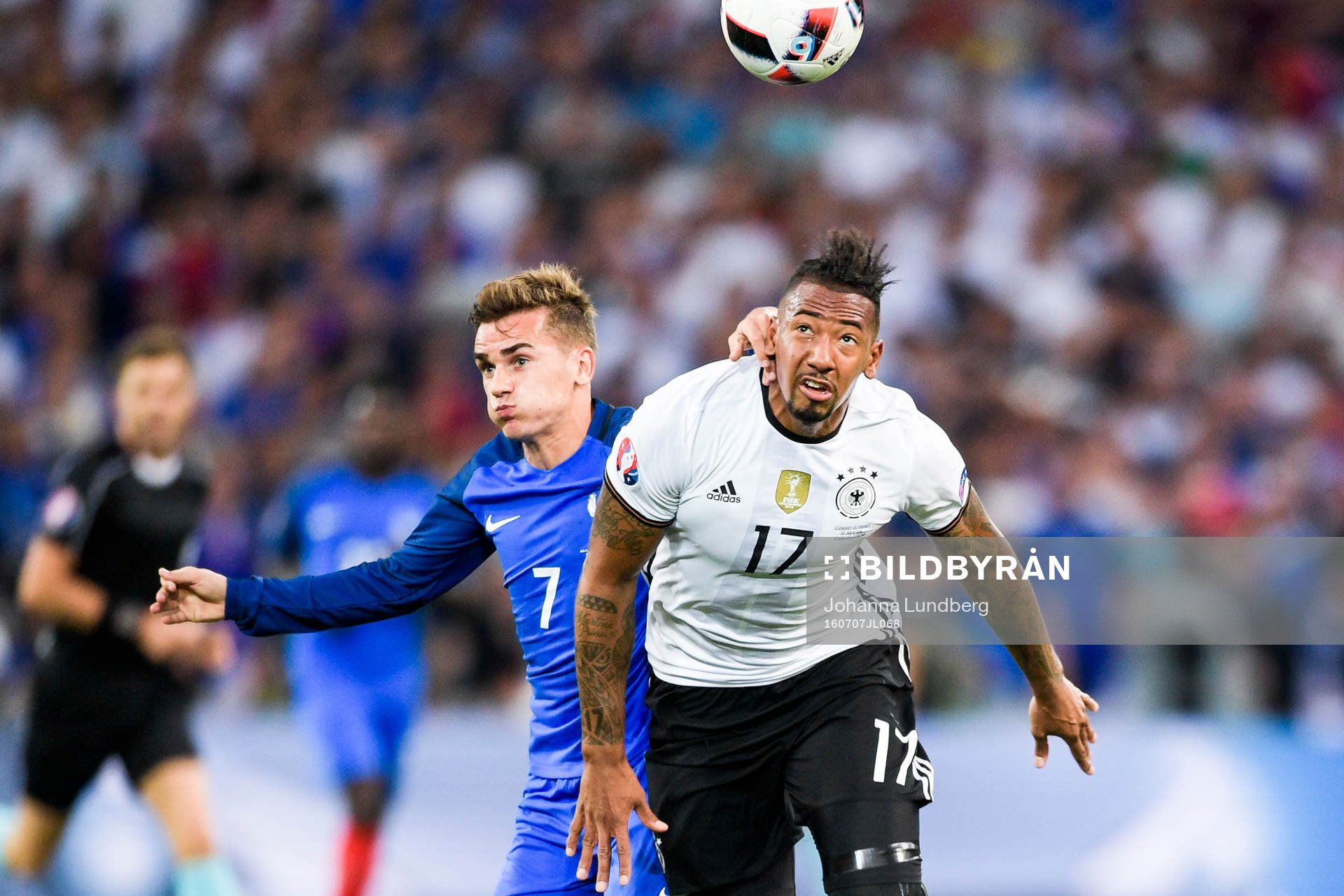 Frankrikes Antoine Griezmann och Tysklands Jerome Boateng