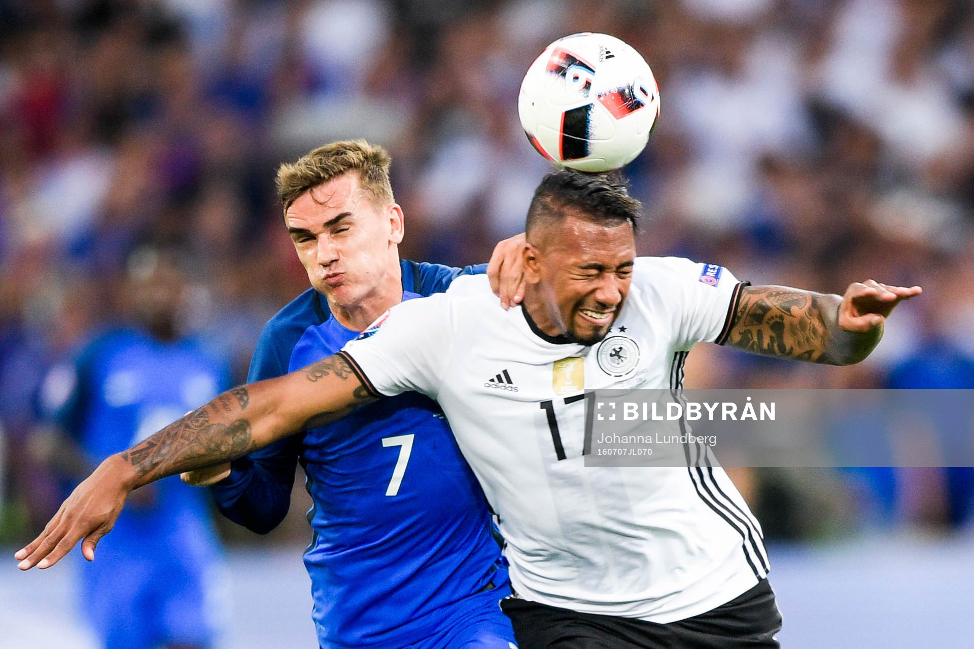 Frankrikes Antoine Griezmann och Tysklands Jerome Boateng