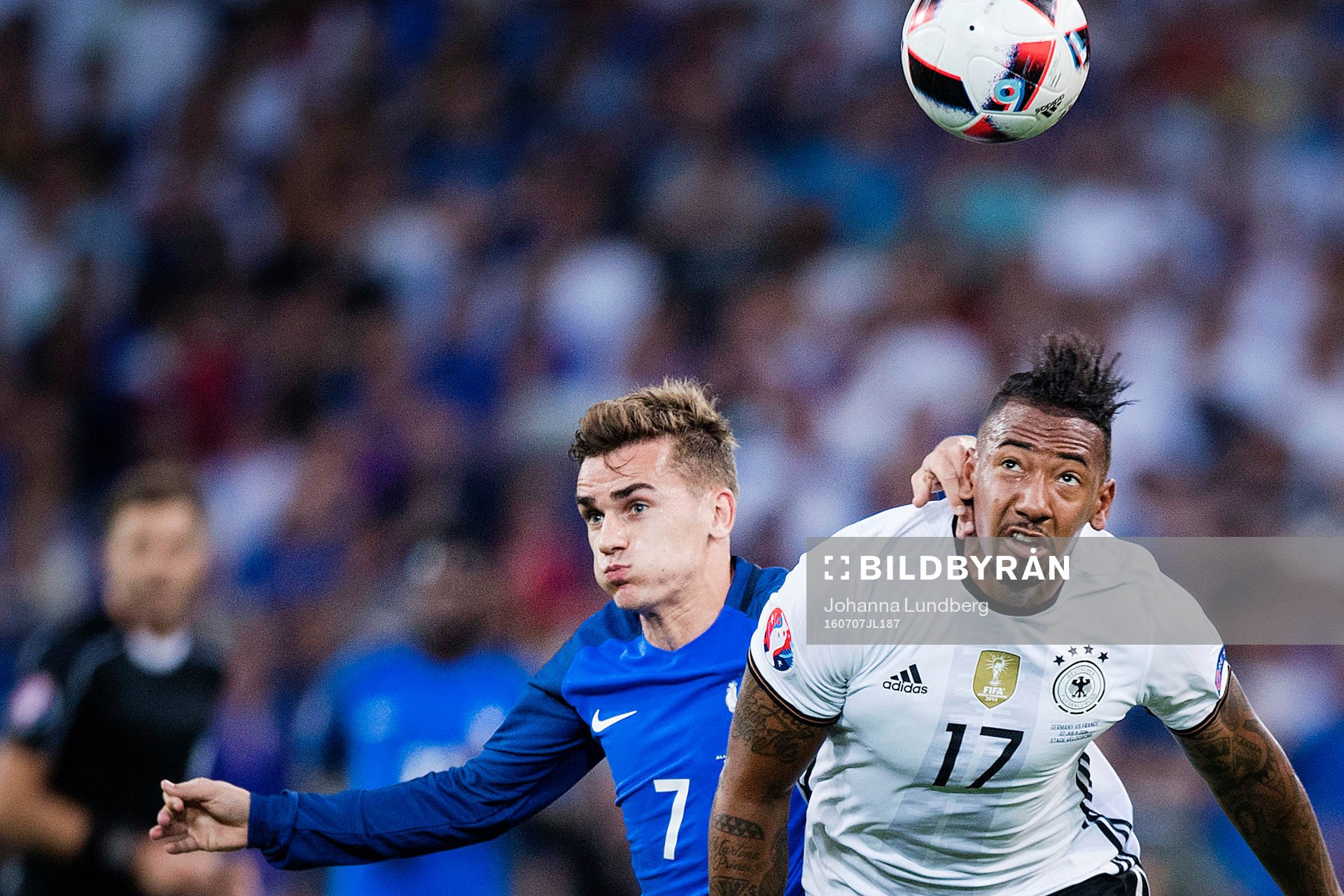 Frankrikes Antoine Griezmann och Tysklands Jerome Boateng