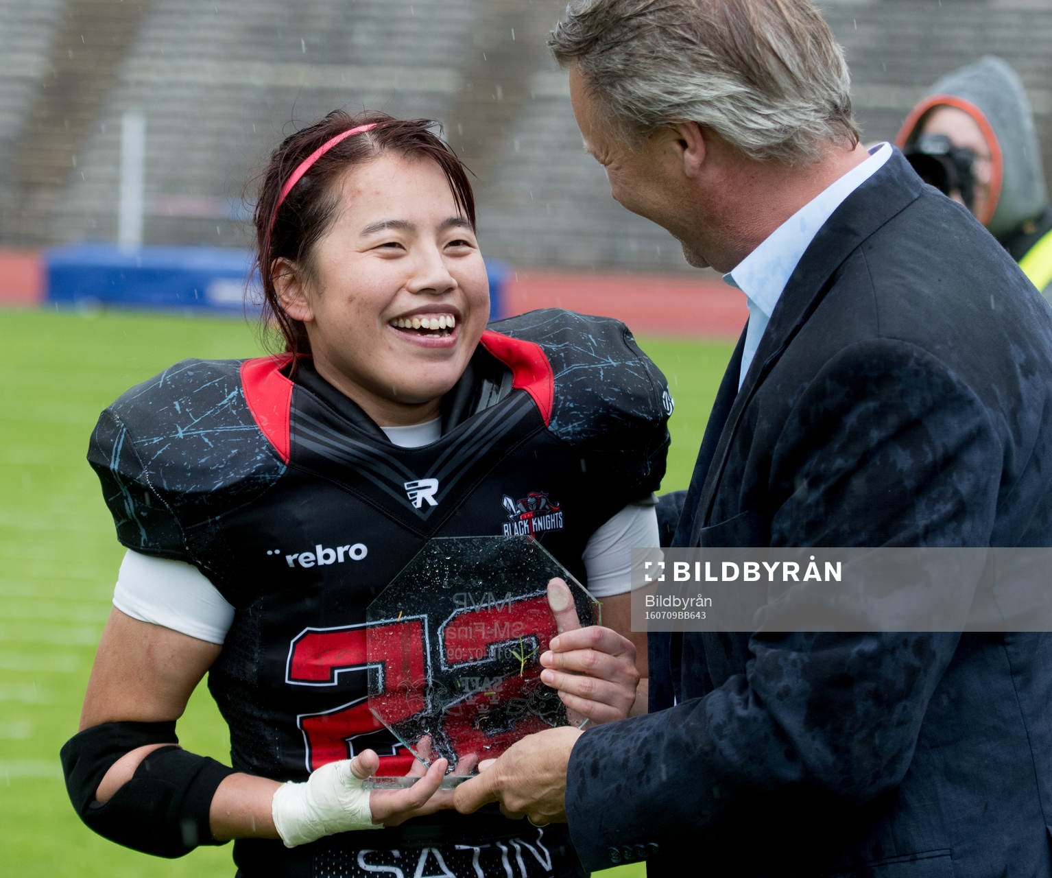 Minmin Zhao, Örebro, under finalen mellan Örebro black nights och Arlanda jets i Amerikansk fotboll för damer på Stockholm stadion i Stockholm den 9 juli 2016.