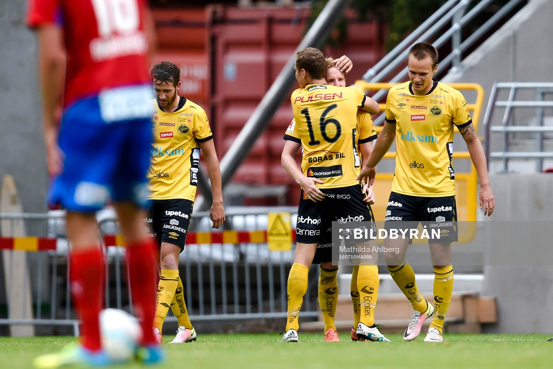 Elfsborgs spelare jublar efter 4-2 under fotbollsmatchen i Allsvenskan mellan Helsingborg och Elfsborg den 10 juli 2016 i Helsingborg.