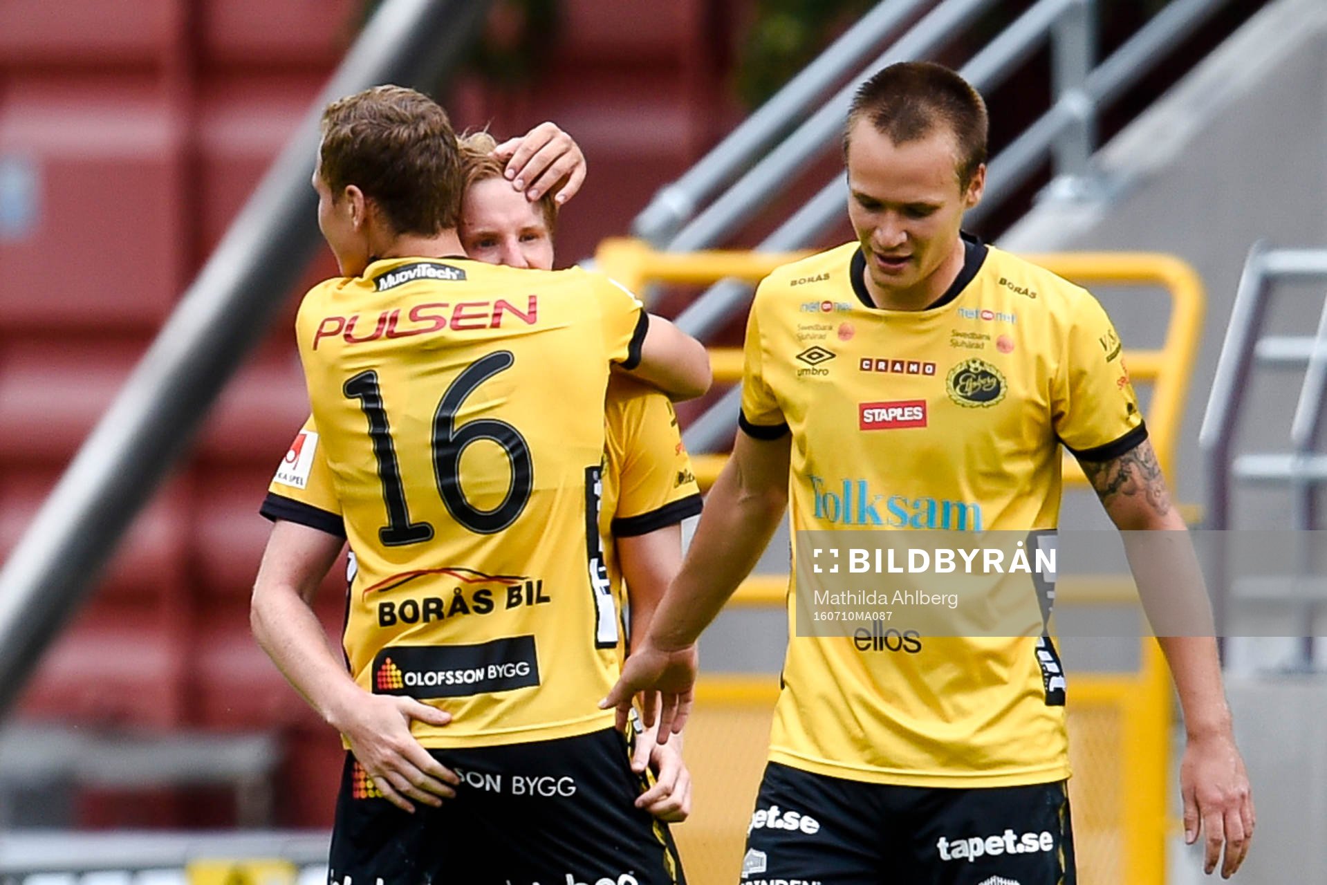 Elfsborgs spelare jublar efter 4-2 under fotbollsmatchen i Allsvenskan mellan Helsingborg och Elfsborg den 10 juli 2016 i Helsingborg.