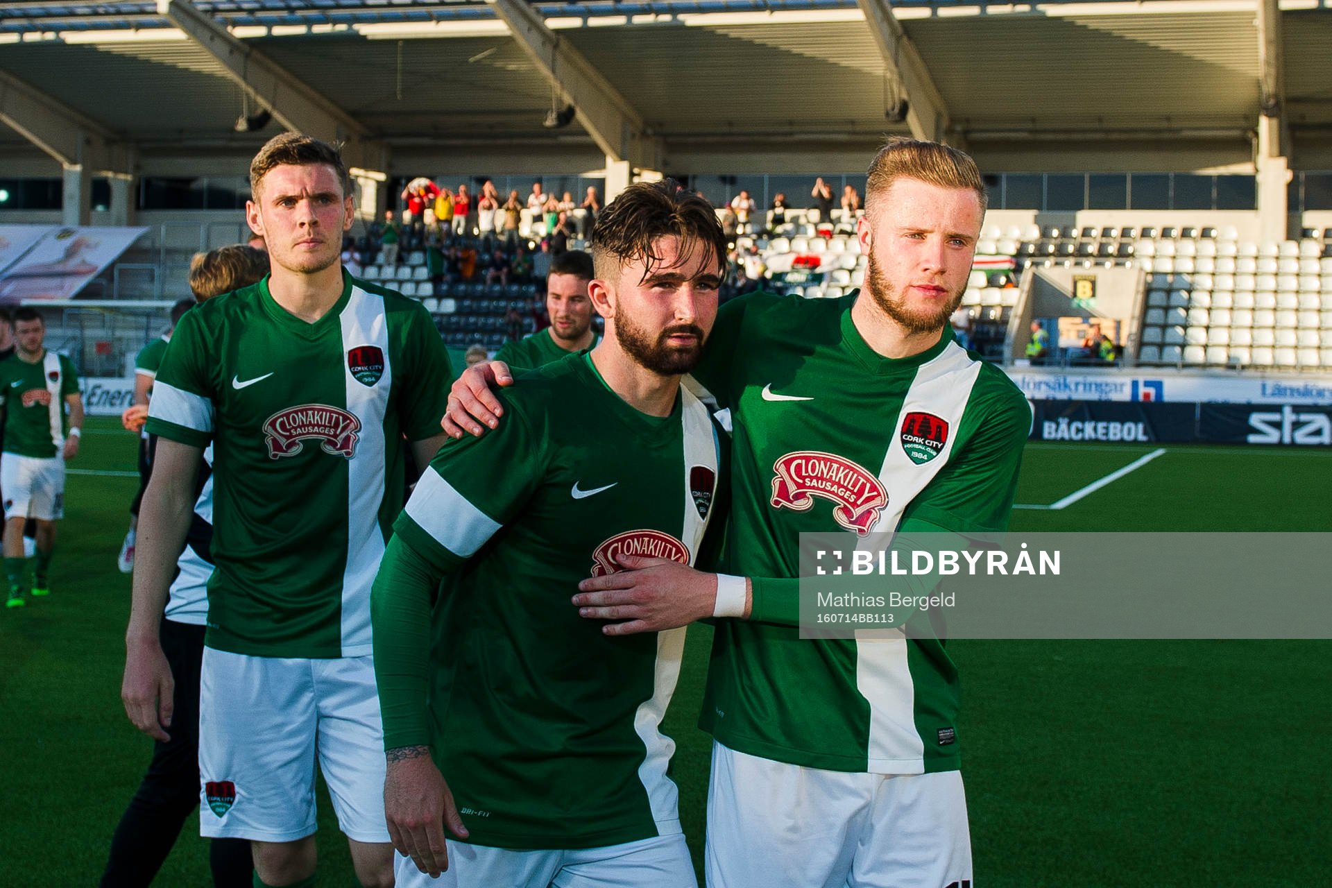 Cork Citys Sean Maguire och Kevin O´Connor jublar efter fotbollsmatchen i kvalet till Europa League mellan Häcken och Cork den 14 juli 2016 i Göteborg.