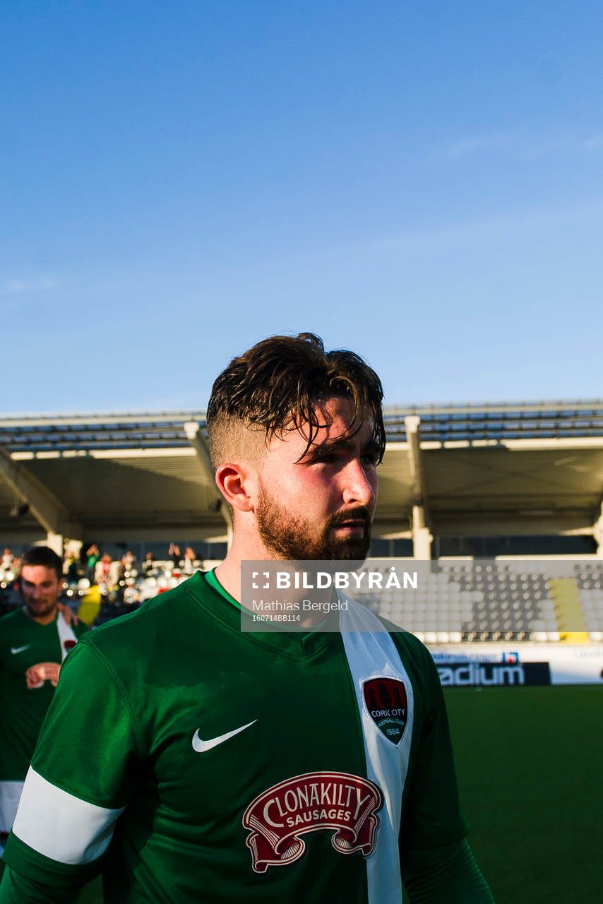 Cork Citys Sean Maguire (m) efter fotbollsmatchen i kvalet till Europa League mellan Häcken och Cork den 14 juli 2016 i Göteborg.