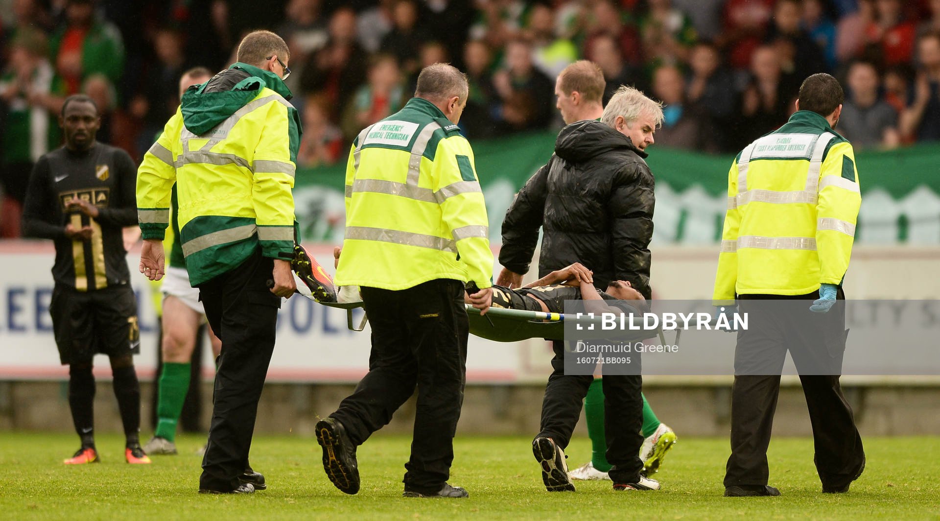 21 July 2016; Nasiru Mohammed of BK Hacken is stretchered