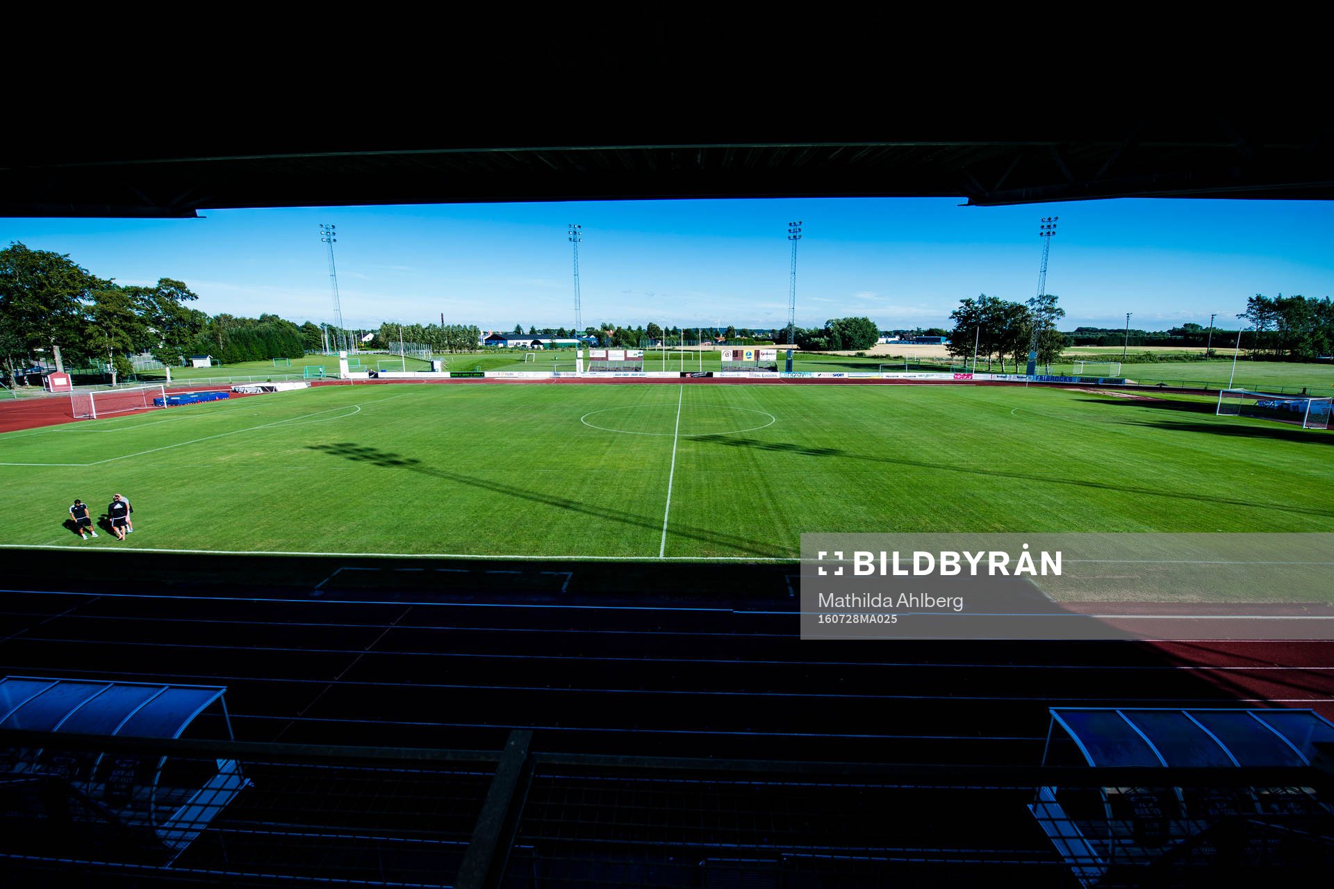Vy över fotbollsplanen på Ängelholms IP