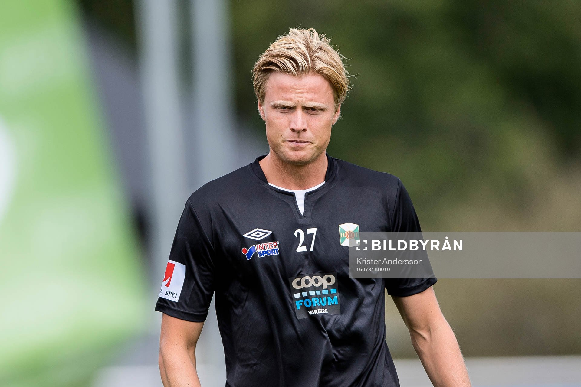 Varbergs Andreas Aalbu före fotbollsmatchen i Superettan mellan Varberg och AFC United den 31 juli 2016 i Varberg.