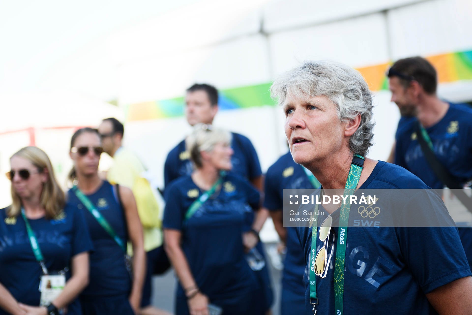 Sveriges förbundskapten Pia Sundhage på en pressträff