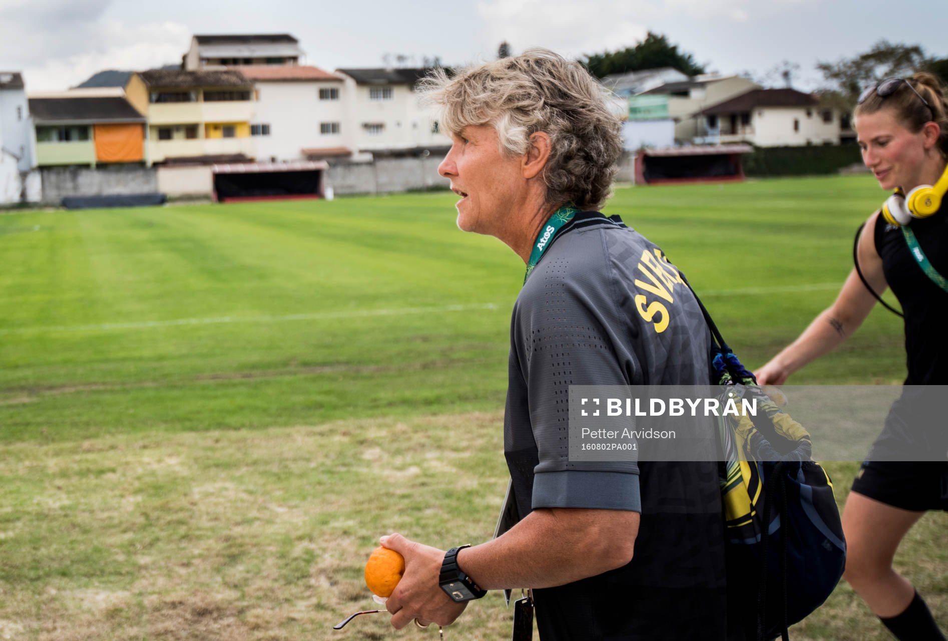 Förbundskapten Pia Sundhage efter en träning med det svenska damlandslaget i fotboll den 2 augusti 2016 inför OS i Rio de Janeiro.