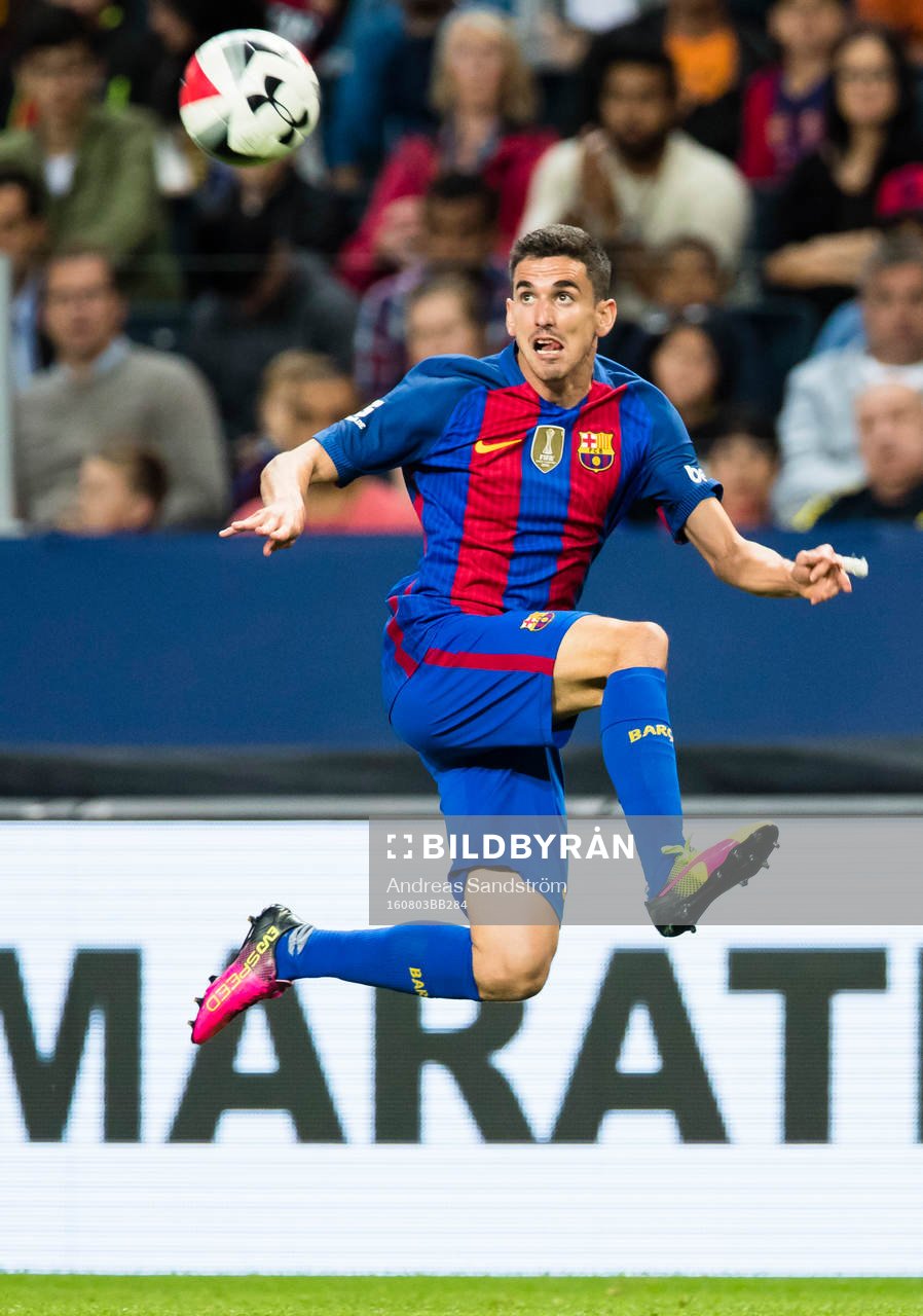 Barcelonas Jesus Alfaro under fotbollsmatchen i International Champions Cup mellan Barcelona och Leicester City den 3 Augusti 2016 i Stockholm.