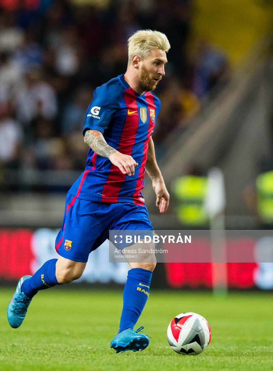 Barcelonas Leo Messi under fotbollsmatchen i International Champions Cup mellan Barcelona och Leicester City den 3 Augusti 2016 i Stockholm.