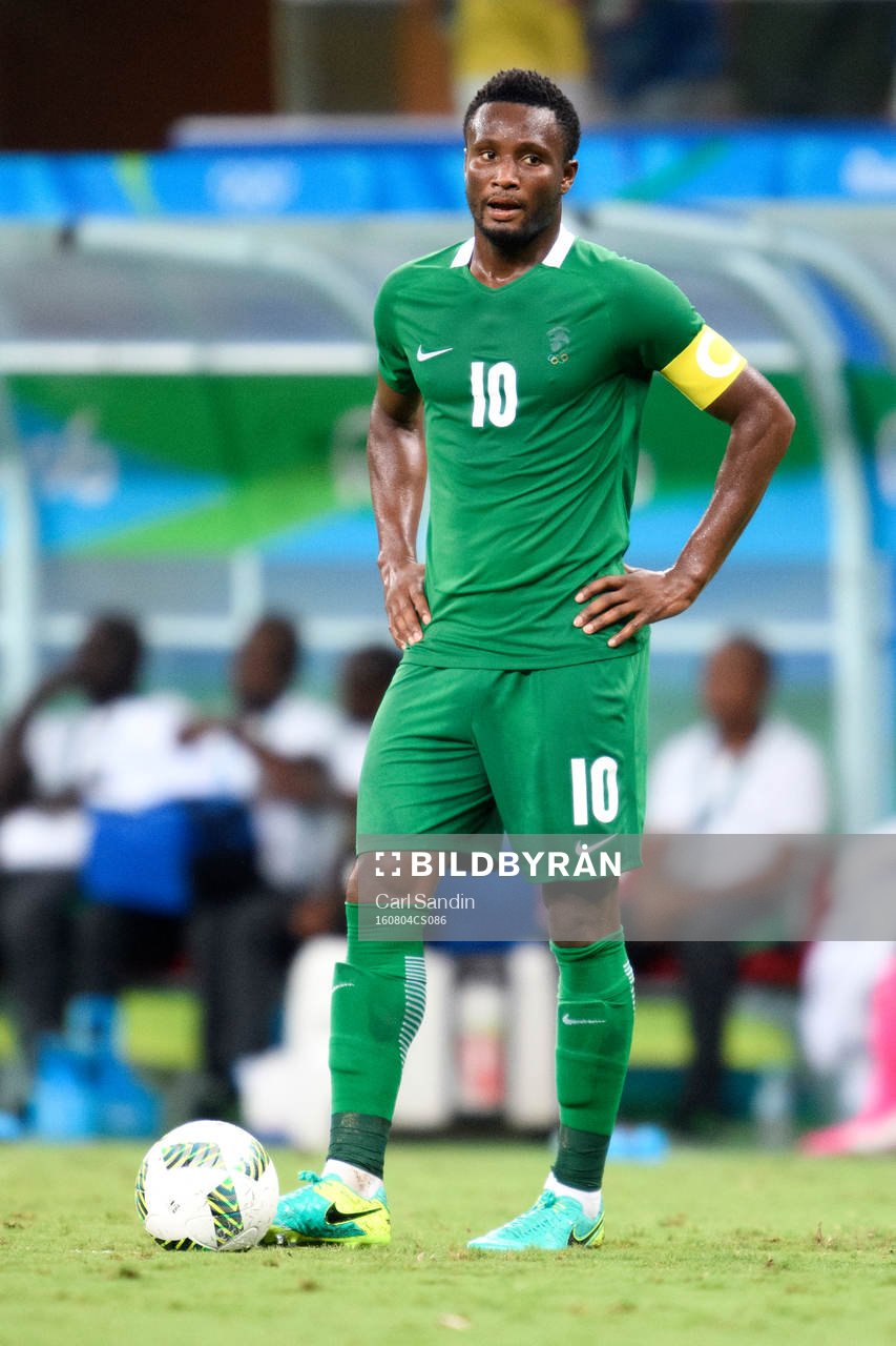 Nigerias John Obi Mikel i fotbollsmatchen mellan Nigeria och Japan den 4 augusti 2016 under OS i Manaus.