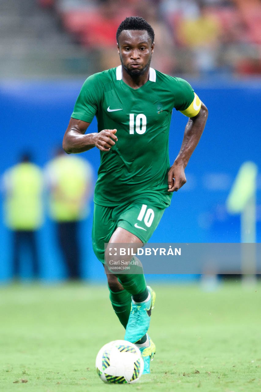 Nigerias John Obi Mikel i fotbollsmatchen mellan Nigeria och Japan den 4 augusti 2016 under OS i Manaus.
