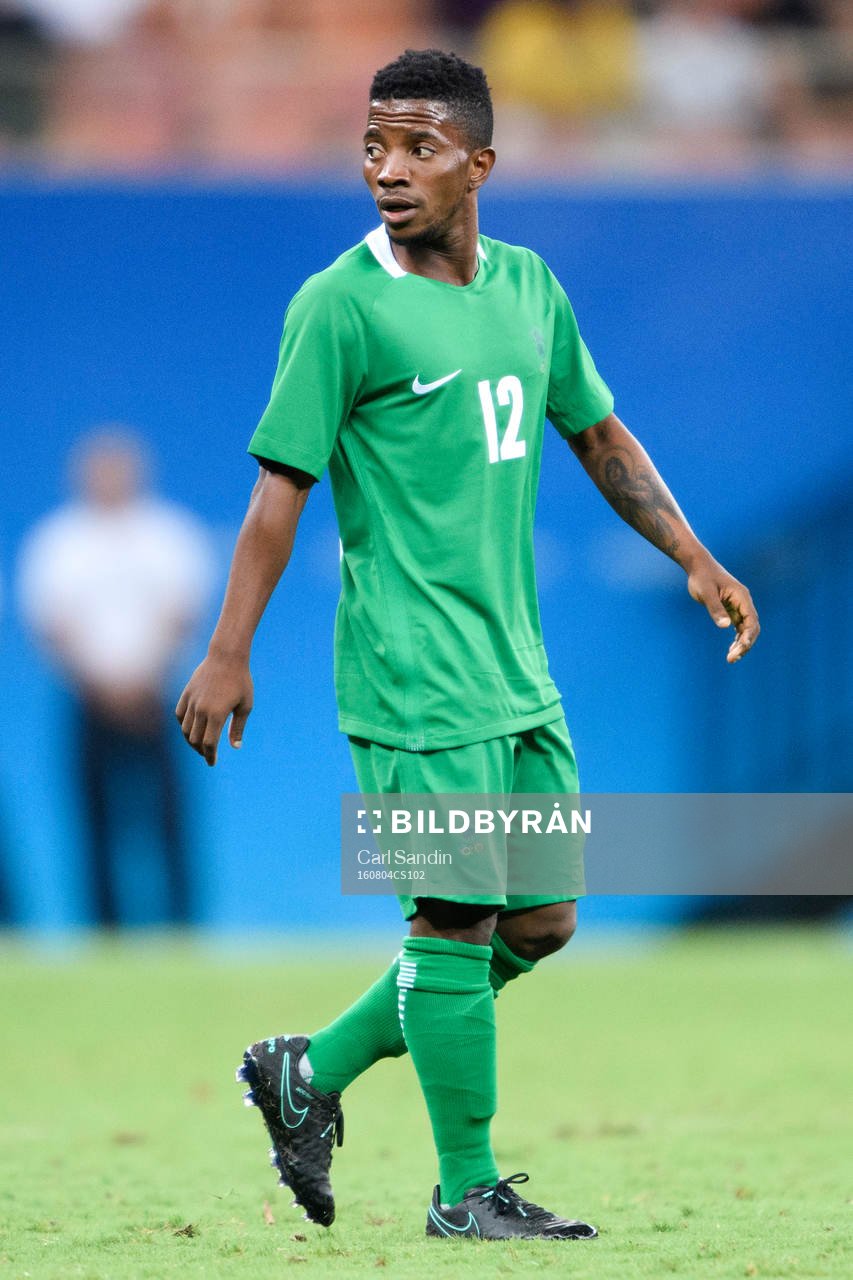 Nigerias Popoola Saliu i fotbollsmatchen mellan Nigeria och Japan den 4 augusti 2016 under OS i Manaus.