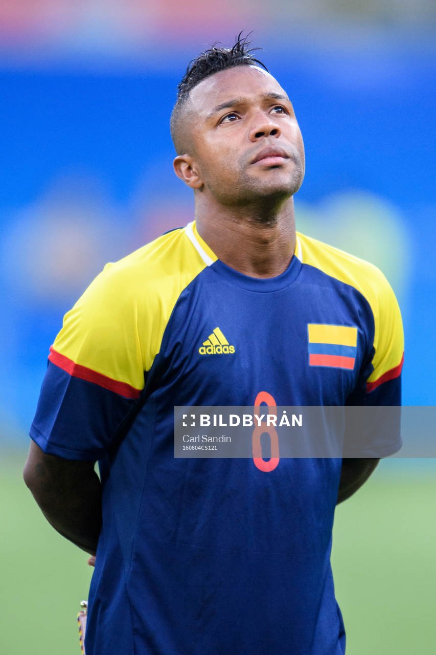 Colombias Dorlan Pabon vid lineup innan fotbollsmatchen