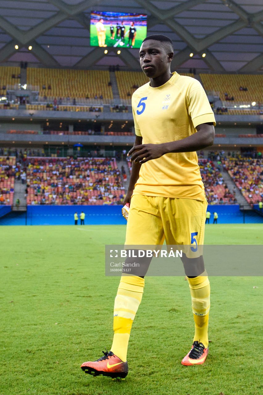 Sveriges Pa Konate i fotbollsmatchen mellan Sverige och Colombia den 4 augusti 2016 under OS i Manaus.
