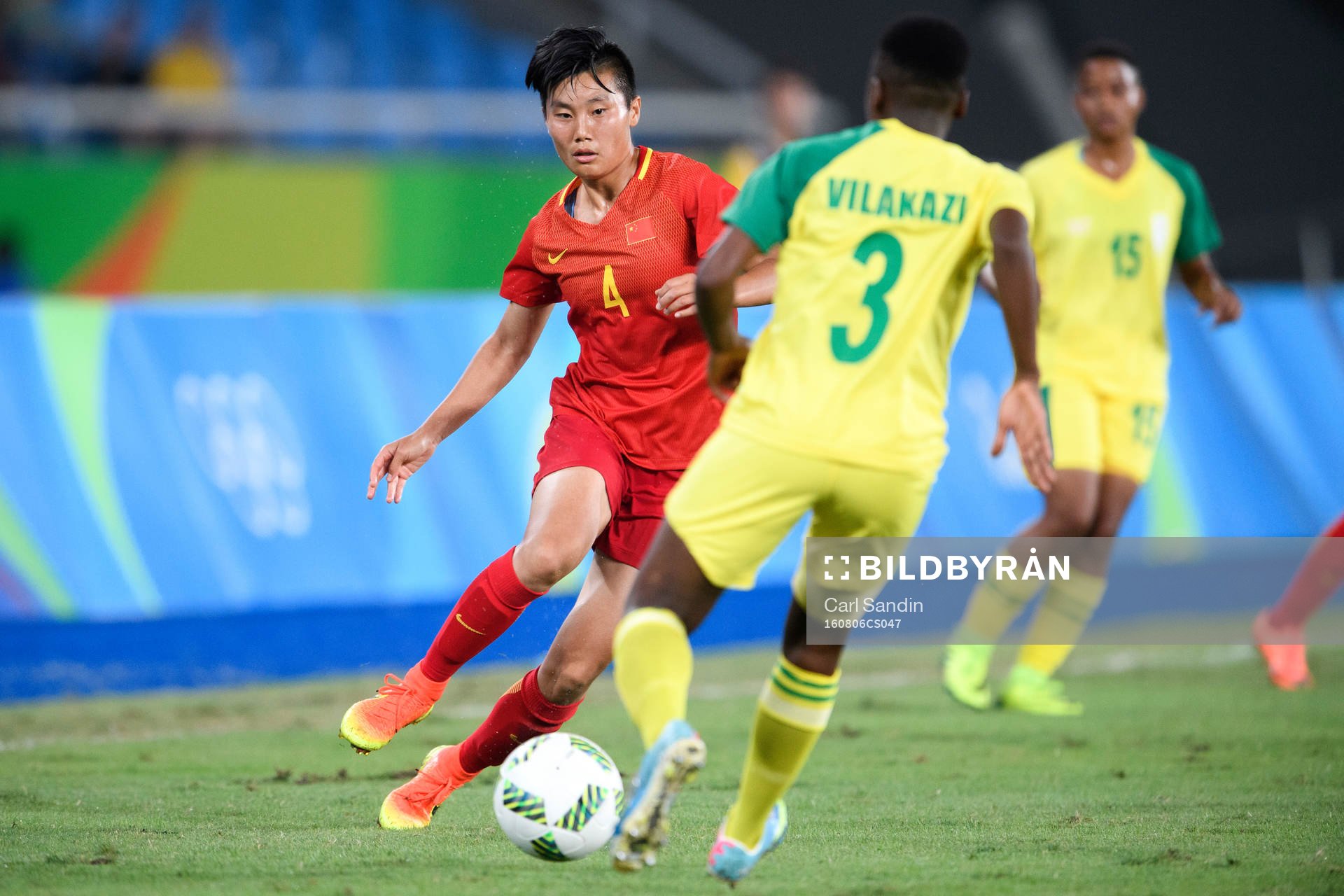 Kinas Chen Gao i fotbollsmatchen mellan Sydafrika och Kina den 6 augusti 2016 under OS i Rio de Janeiro.