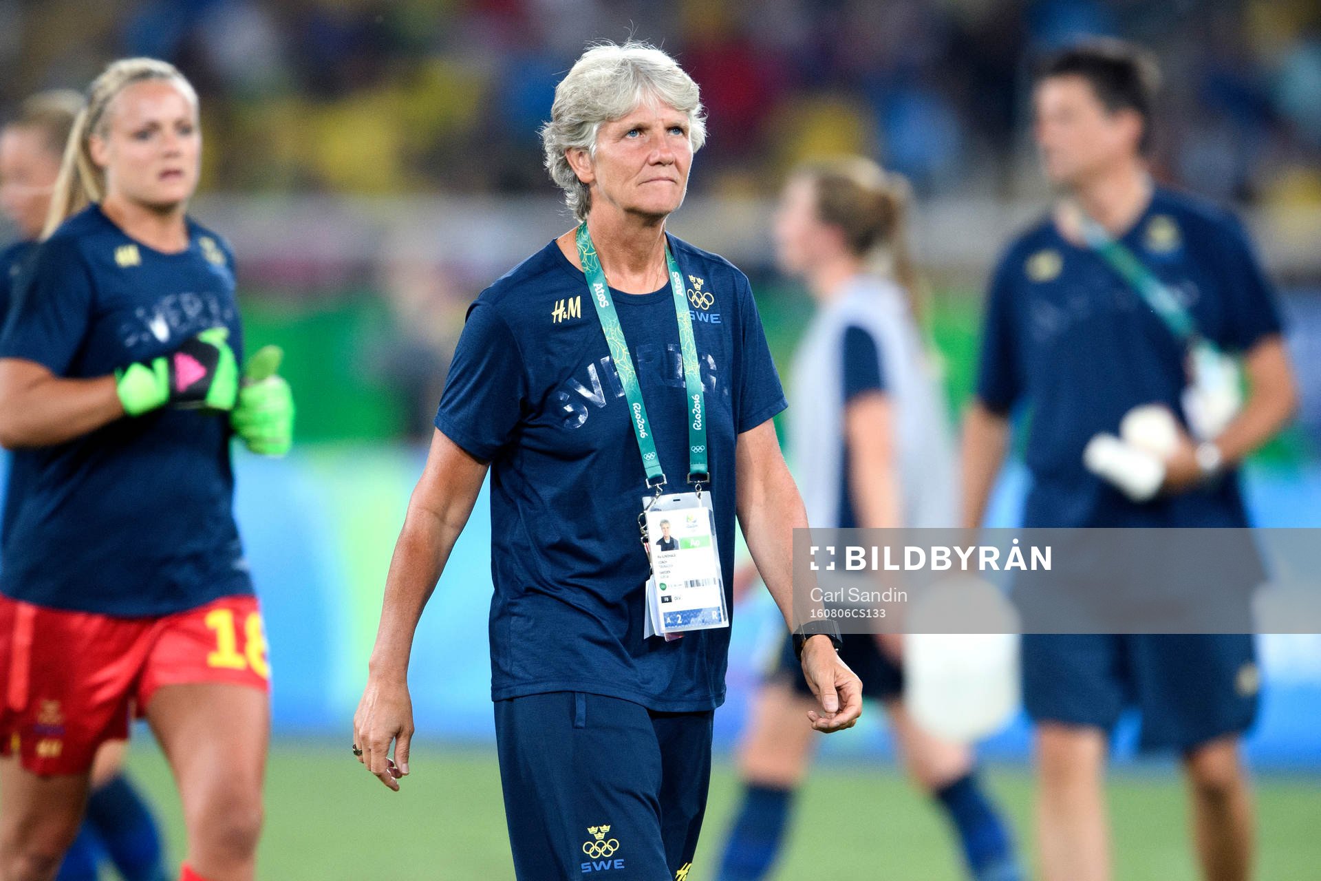 Sveriges förbundskapten Pia Sundhage i fotbollsmatchen