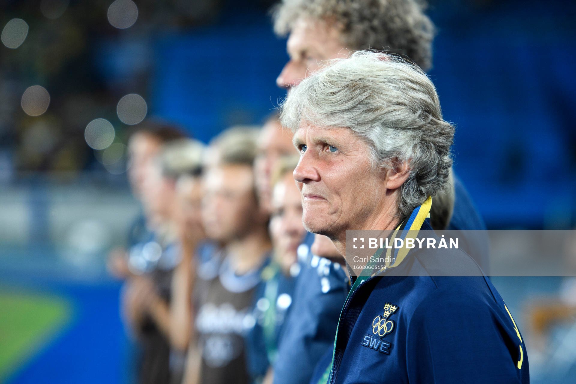 Sveriges förbundskapten Pia Sundhage innan fotbollsmatchen