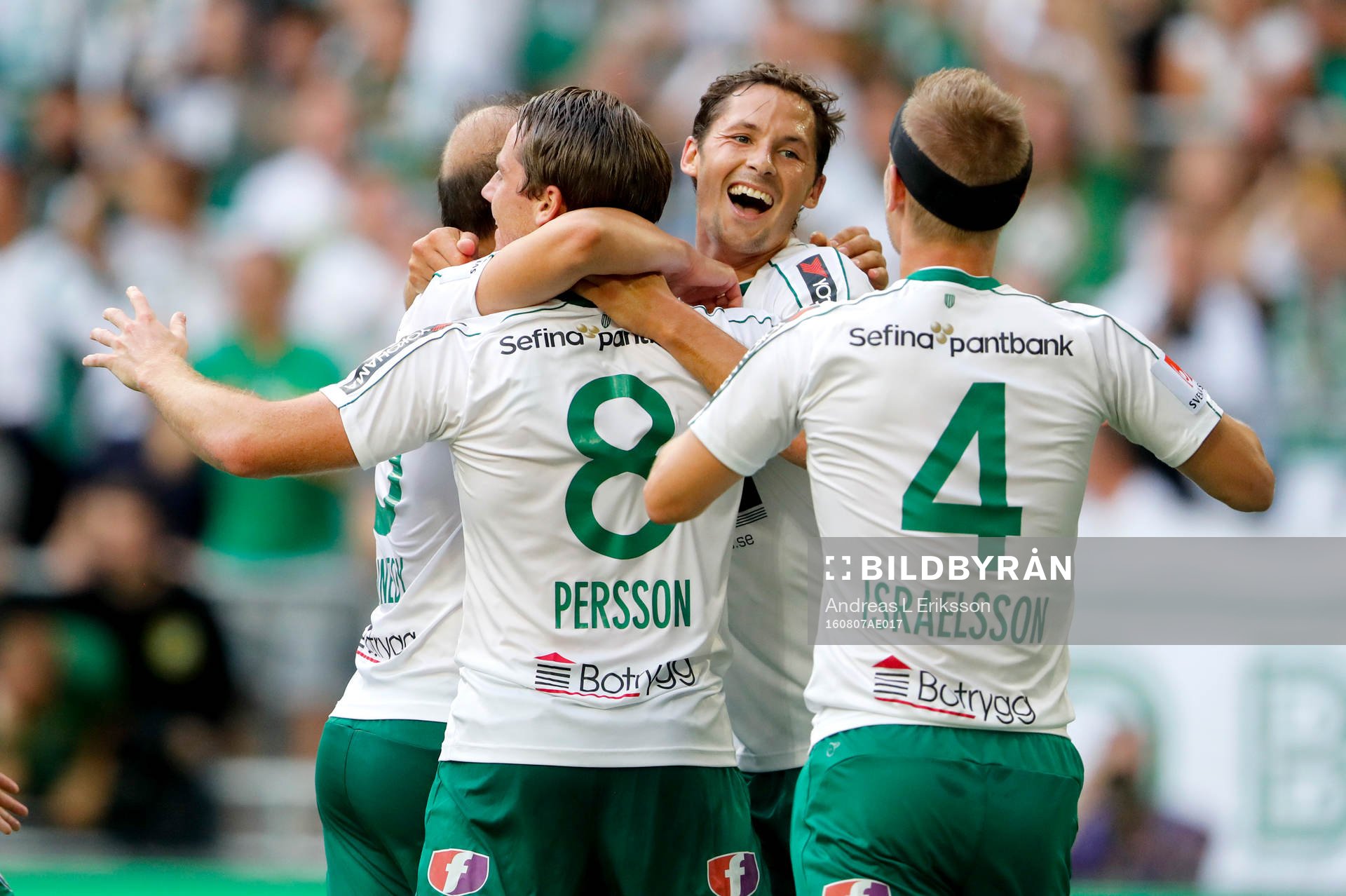Hammarbys Johan Persson jublar efter 2-1 under fotbollsmatchen i Allsvenskan mellan Hammarby och Kalmar den 7 augusti 2016 i Stockholm.