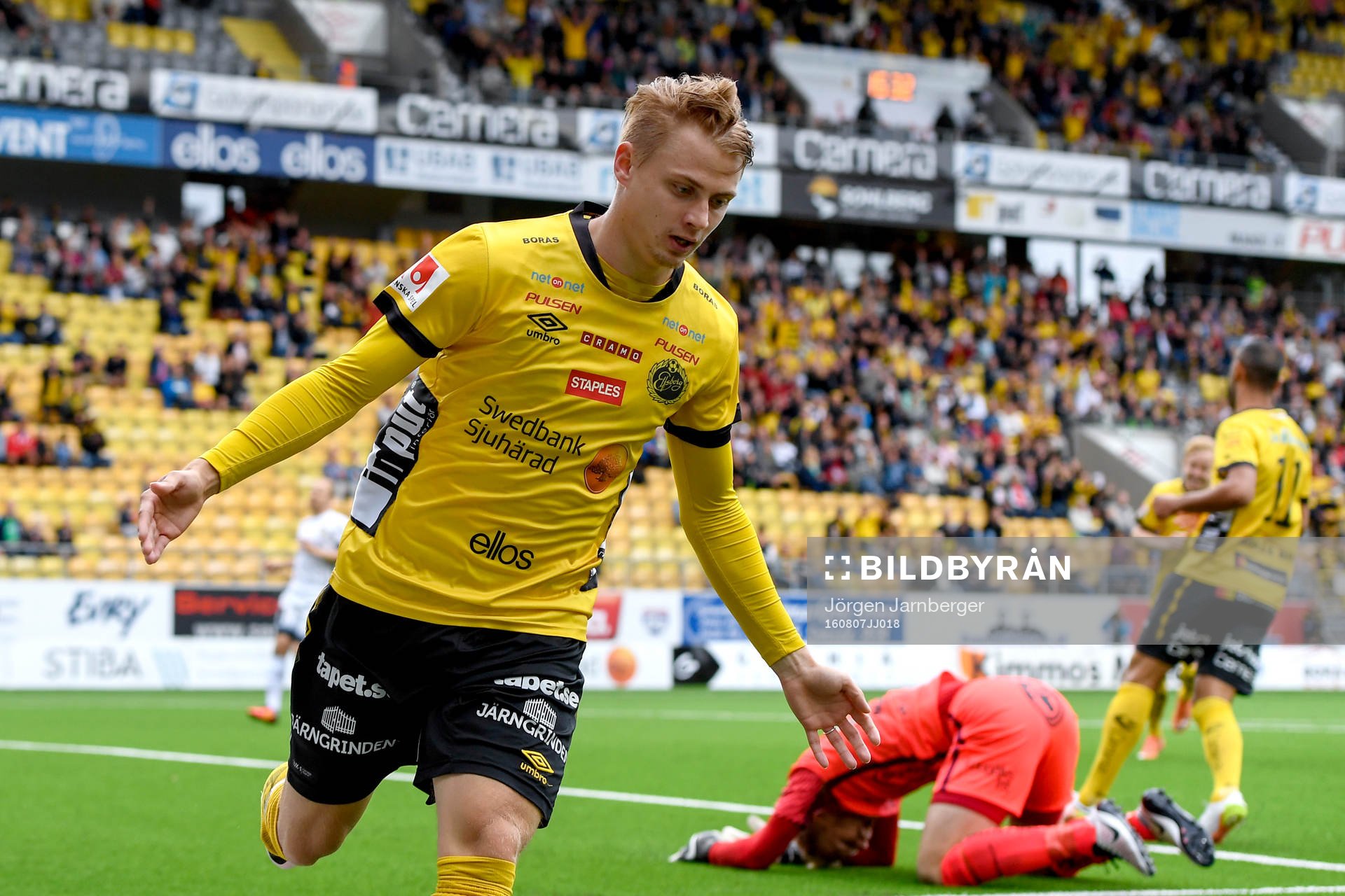 Elfsborgs Simon Hedlund jublar efter 1-0 under fotbollsmatchen i Allsvenskan mellan Elfsborg och Häcken den 7 augusti 2016 i BORÅS.