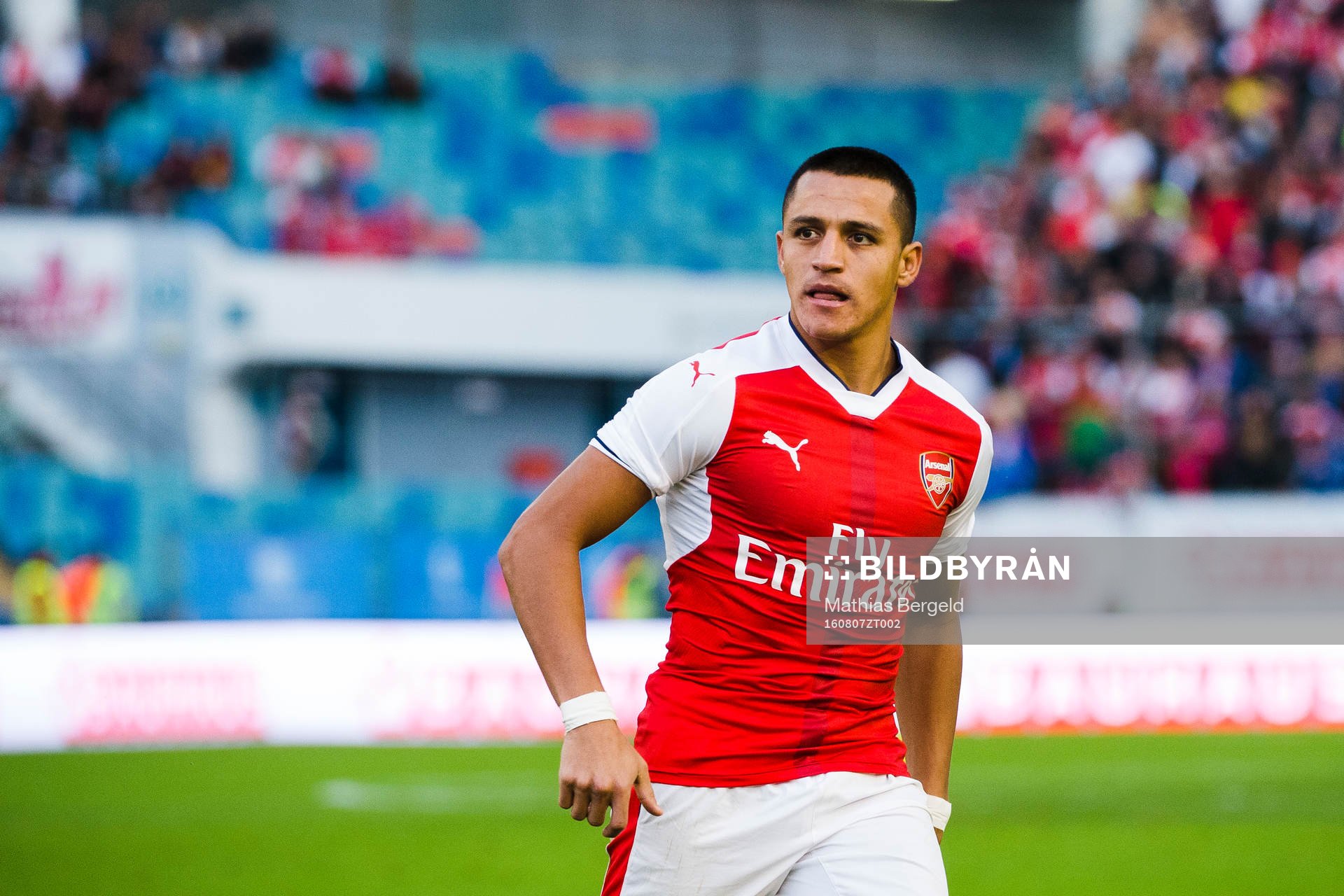 Arsenals Alexis Sanchez under en träningsmatch i fotboll mellan Arsenal och Manchester City den 7 augusti 2016 i Göteborg.