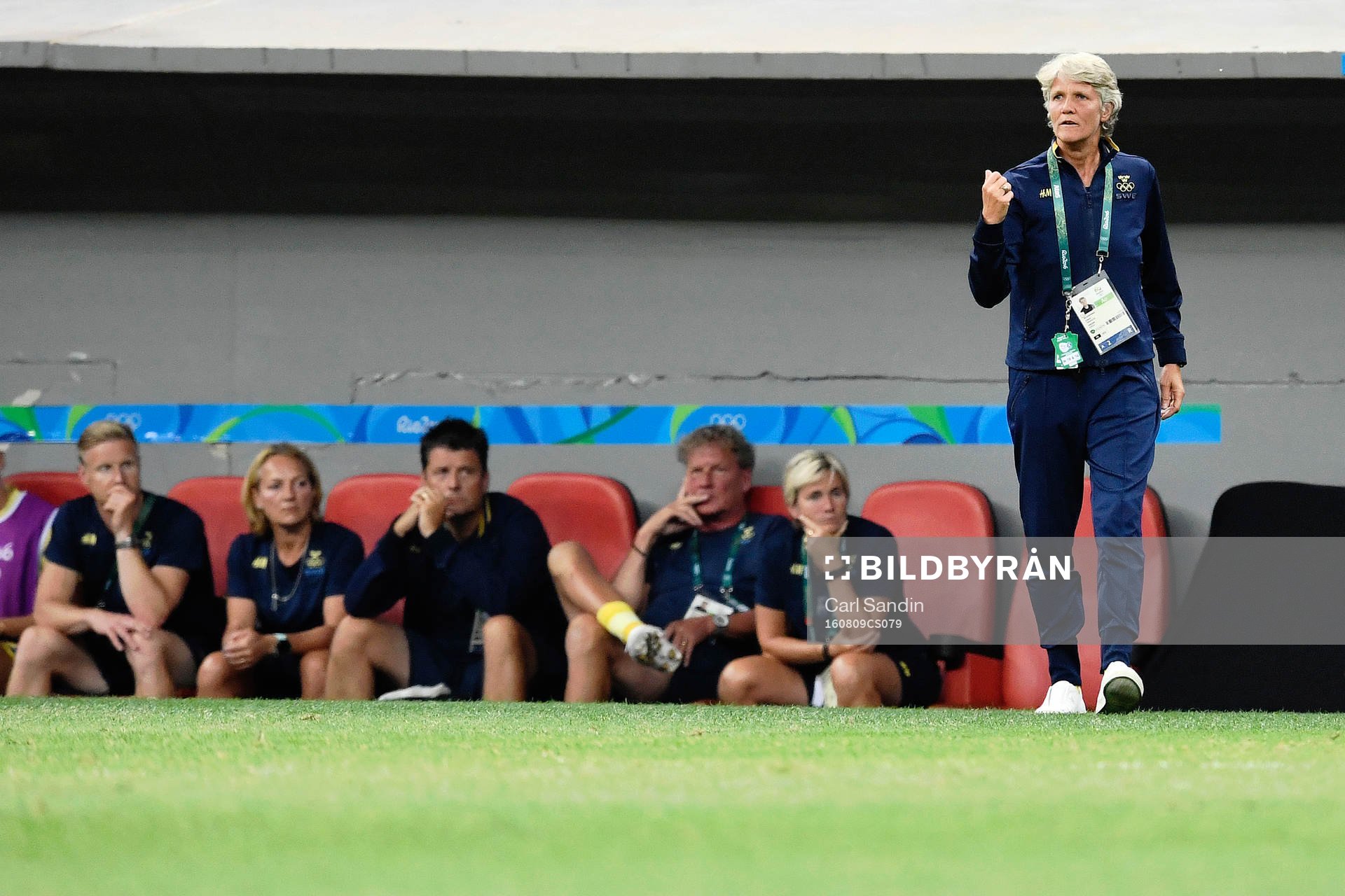 Sveriges förbundskapten Pia Sundhage i fotbollsmatchen