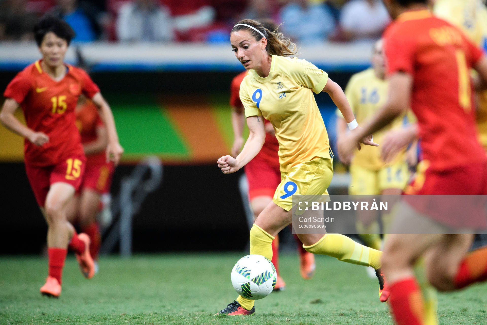 Sveriges Kosovare Asllani i fotbollsmatchen mellan Kina och Sverige den 9 augusti 2016 under OS i Brasilia.
