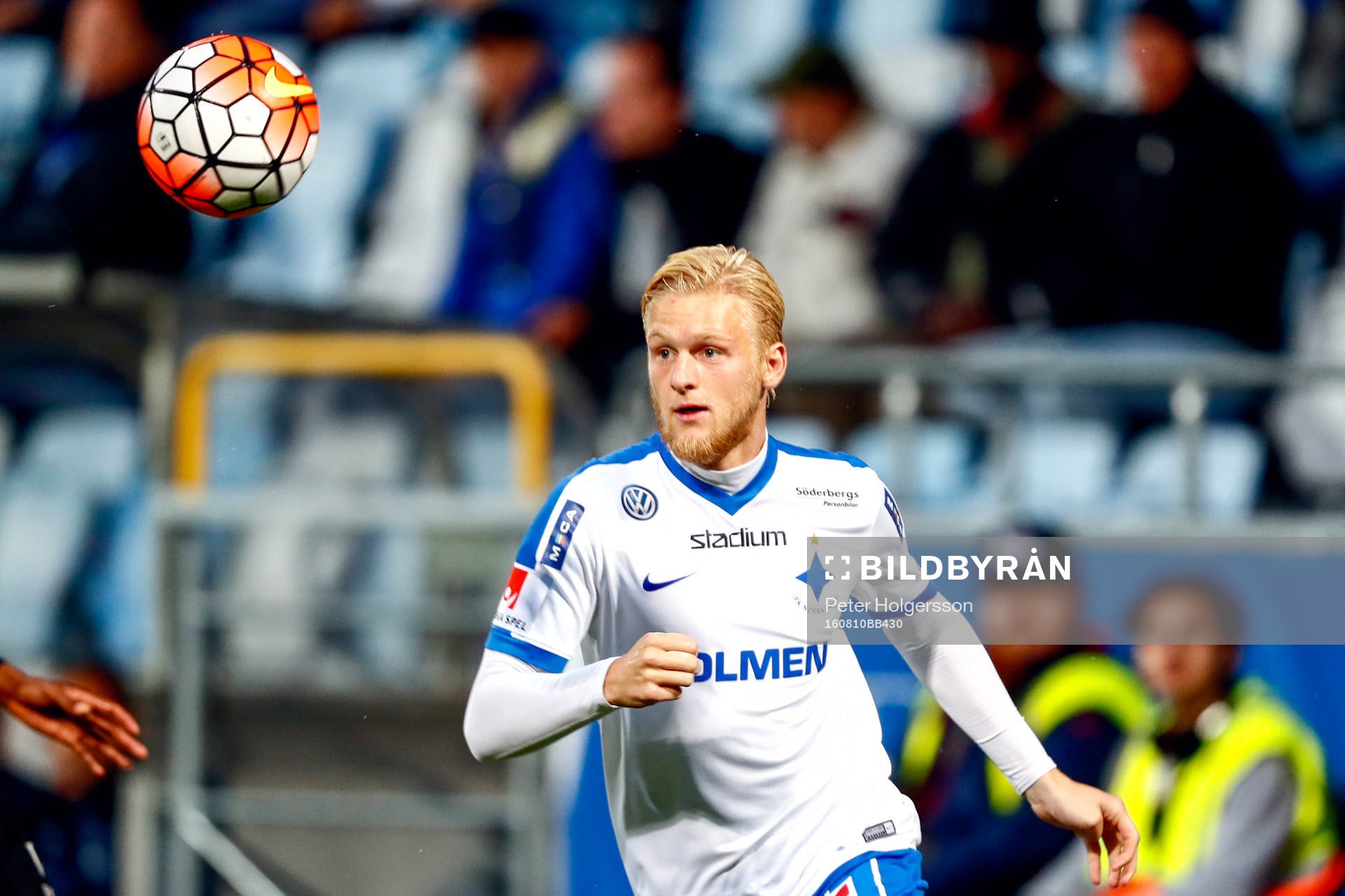 Norrköpings Karl Holmberg under fotbollsmatchen i Allsvenskan mellan Norrköping och Häcken den 10 augusti 2016 i Norrköping.