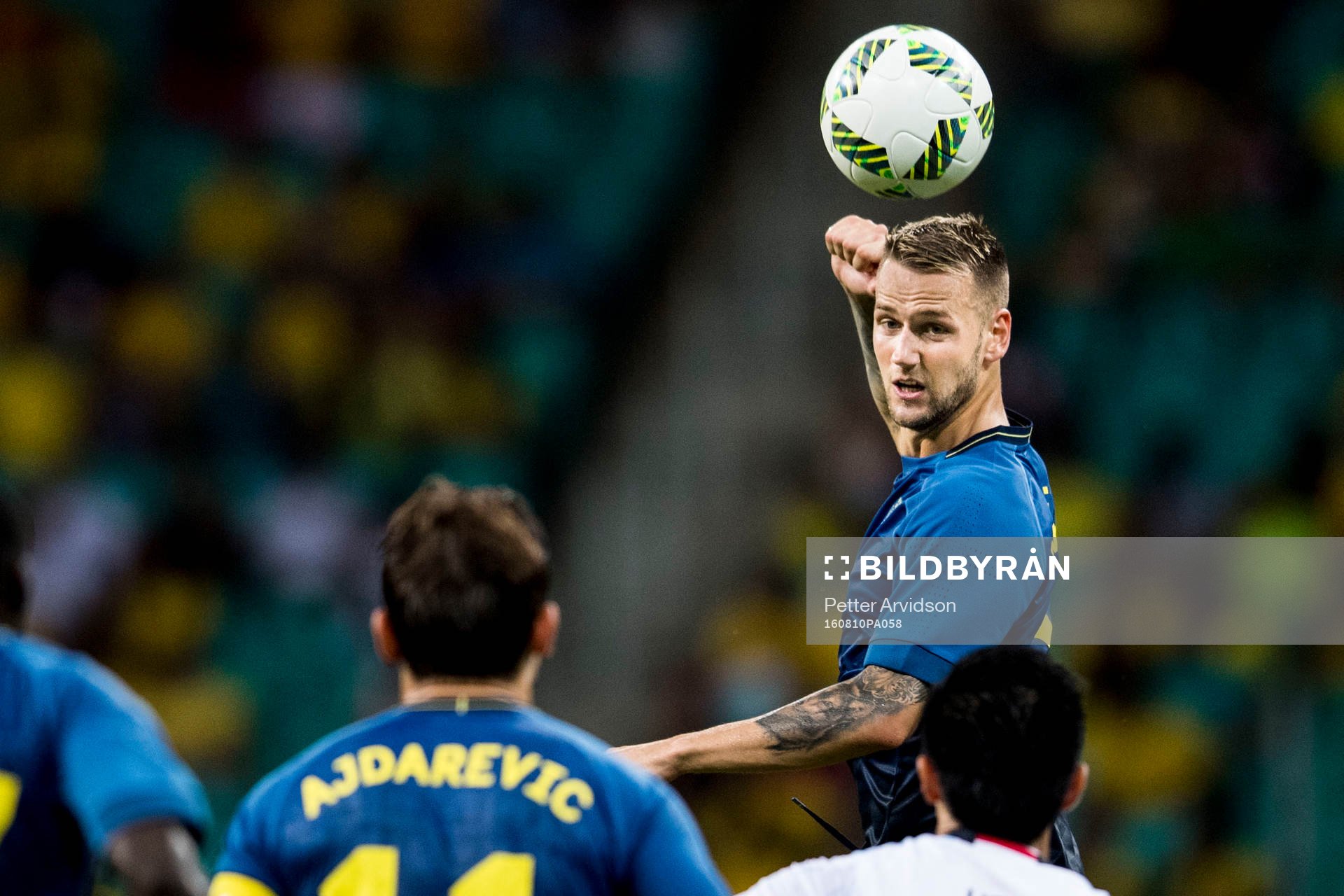 Sveriges Alexander Milosevic under fotbollsmatchen mellan Japan och Sverige den 10 augusti 2016 under OS i Salvador.