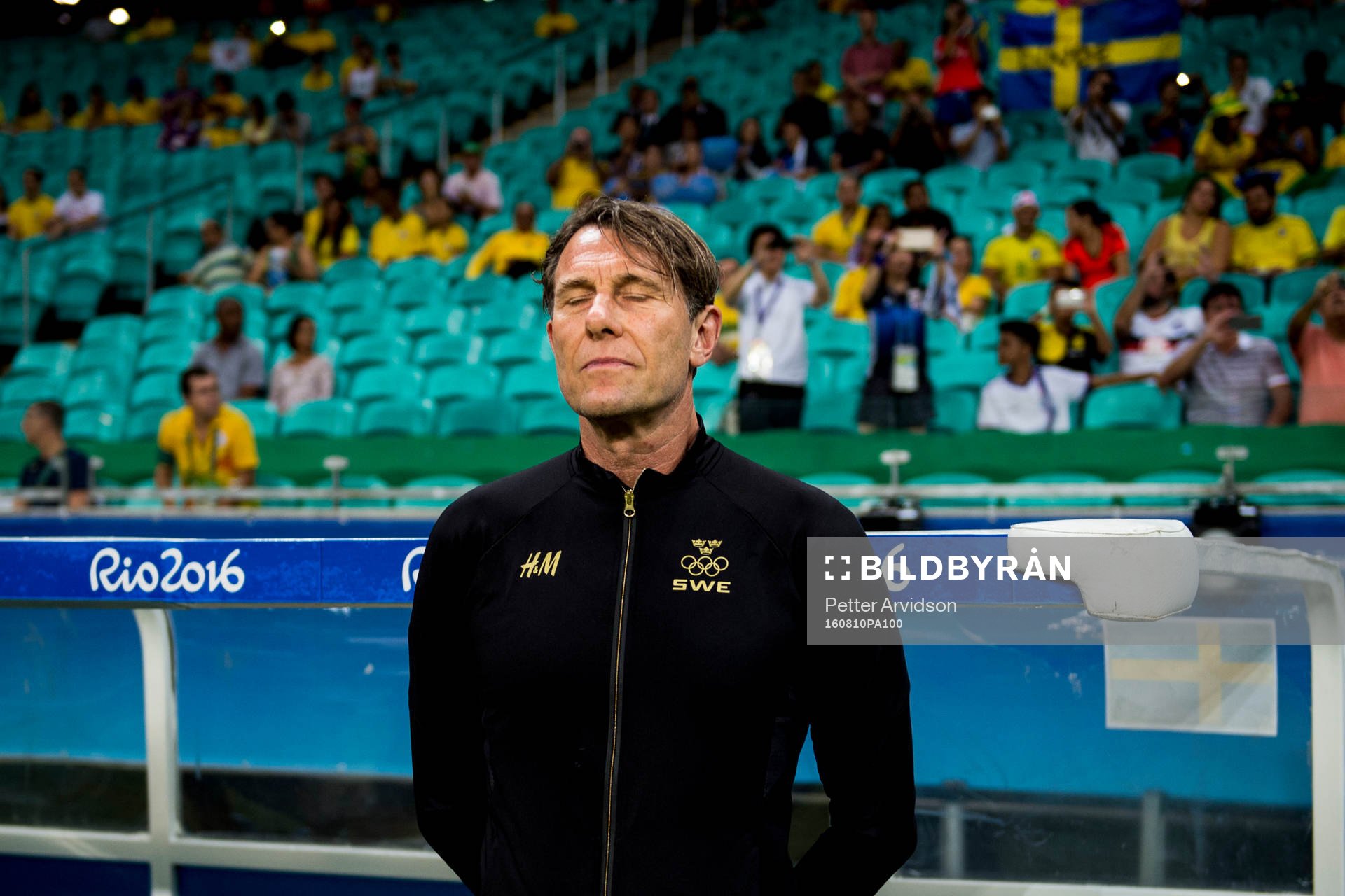 Sveriges förbundskapten Håkan Ericson inför fotbollsmatchen mellan Japan och Sverige den 10 augusti 2016 under OS i Salvador.
