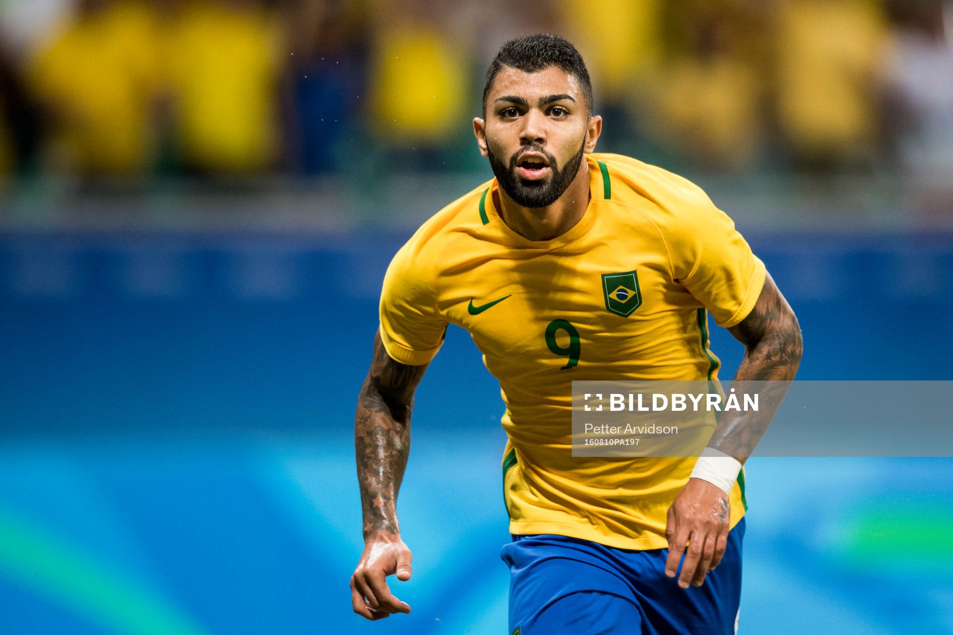 Brasiliens Gabriel Barbosa under fotbollsmatchen mellan Brasilien och Danmark den 10 augusti 2016 under OS i Salvador.