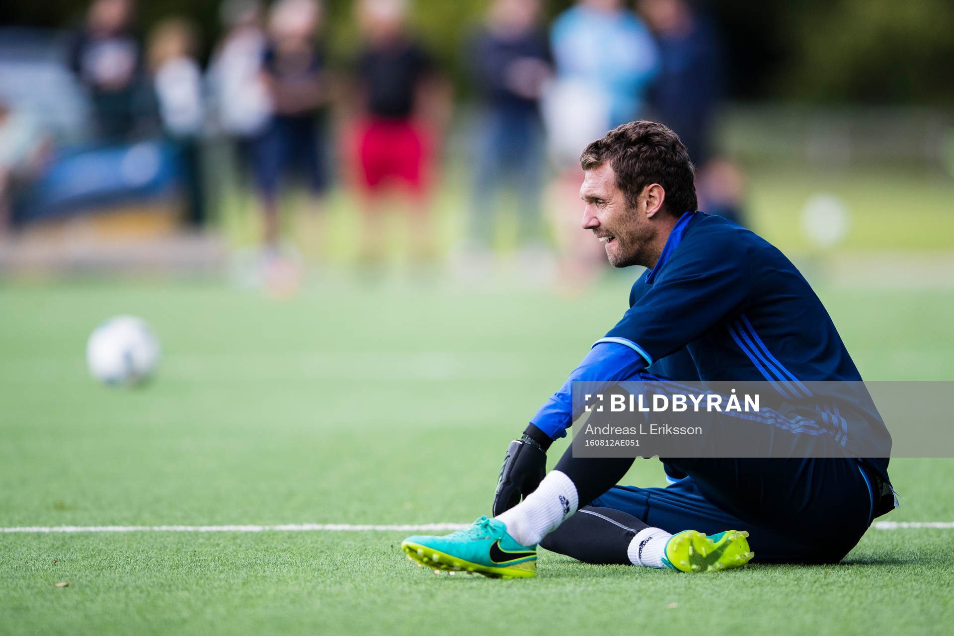 Djurgårdens målvakt Andreas Isaksson under en fotbollsträning med Djurgården den 12 augusti 2016 i Stockholm. 
