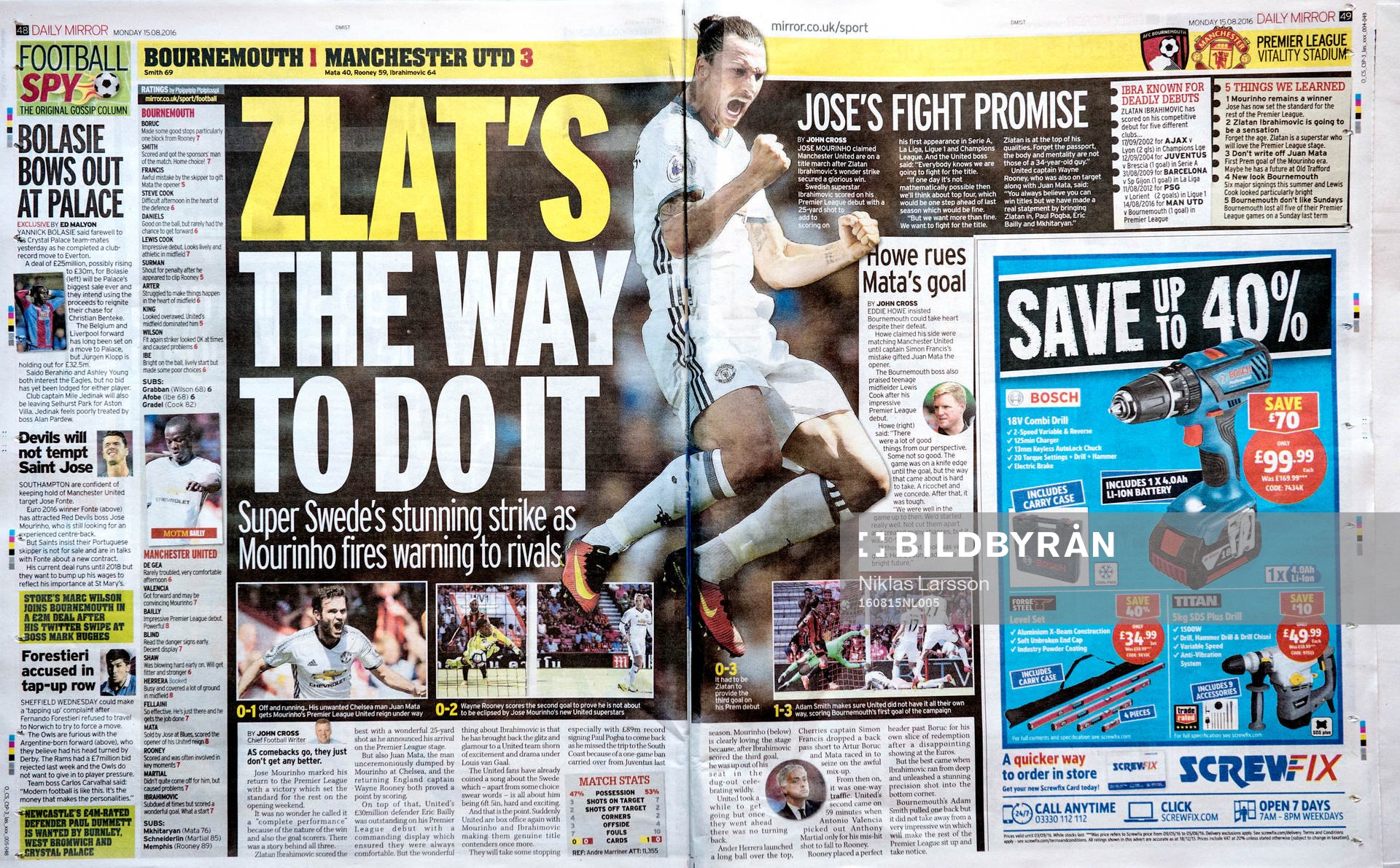 Artiklar i engelska tidningar om Zlatan Ibrahimovic dagen