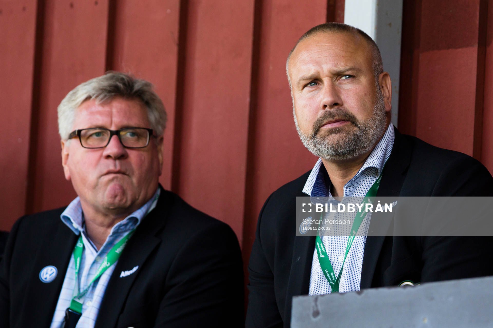 Jönköpings ordförande Sune Lantz och klubbchef Kjell Lundgren inför fotbollsmatchen i Allsvenskan mellan Jönköping och Östersund den 15 augusti 2016 i Jönköping.