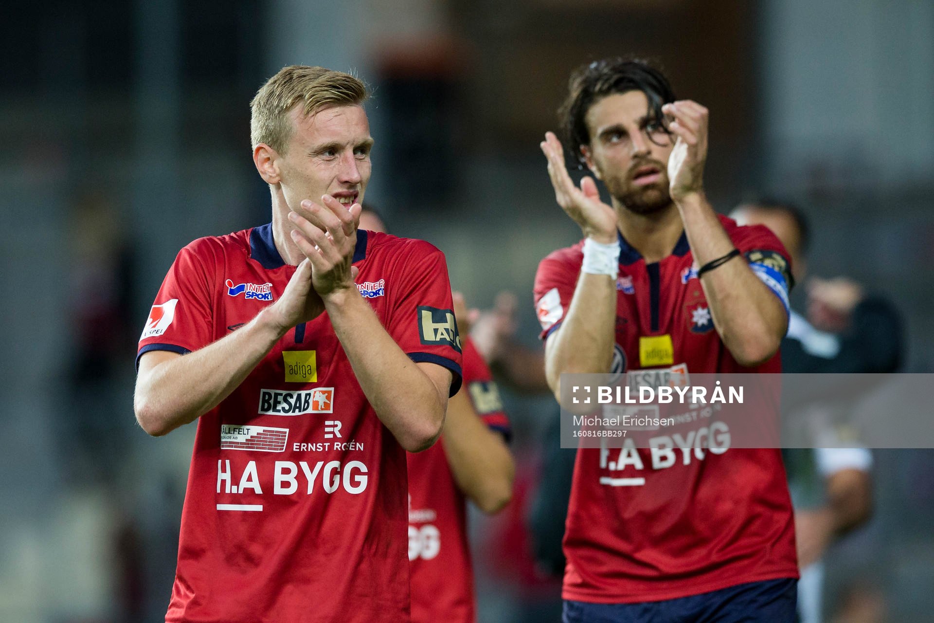 Örgrytes Sebastian Ohlsson och George Mourad  efter fotbollsmatchen i Superettan mellan Örgryte och GAIS den 16 augusti 2016 i Göteborg.