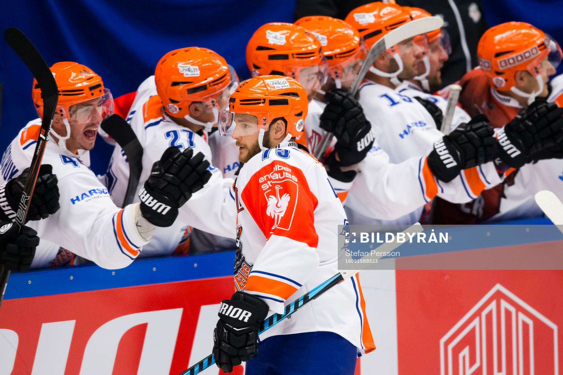 Sheffield Steelers Robert Dowd jublar med lagkamrater