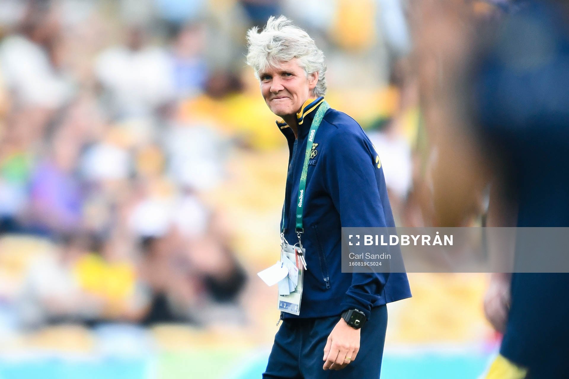 Sveriges förbundskapten Pia Sundhage före fotbollsfinalen