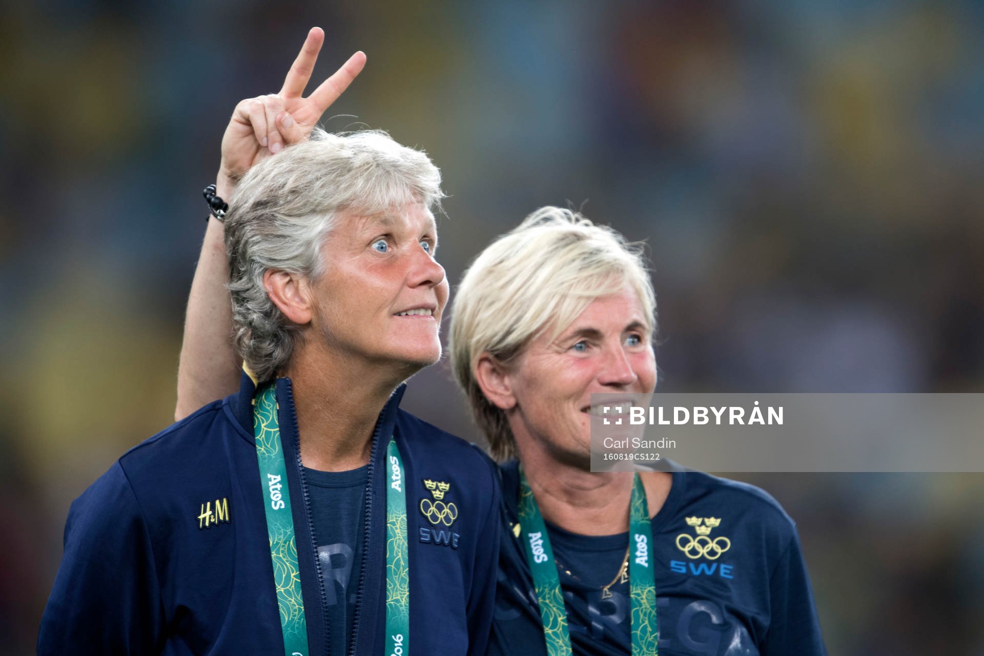 Sveriges förbundskapten Pia Sundhage och assisterande