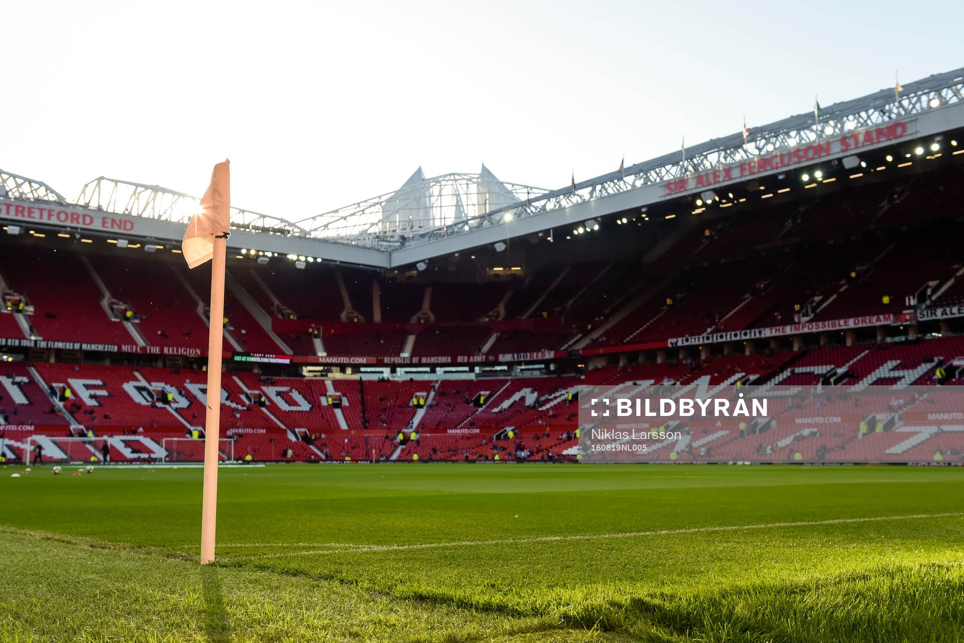 Interiör på Old Trafford före fotbollsmatchen i Premier