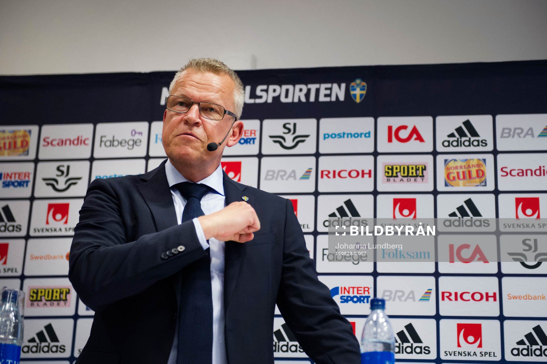 Sveriges förbundskapten Jan Andersson under en presskonferens anordnad av svenska fotbollsförbundet den 23 augusti 2016 i Stockholm.