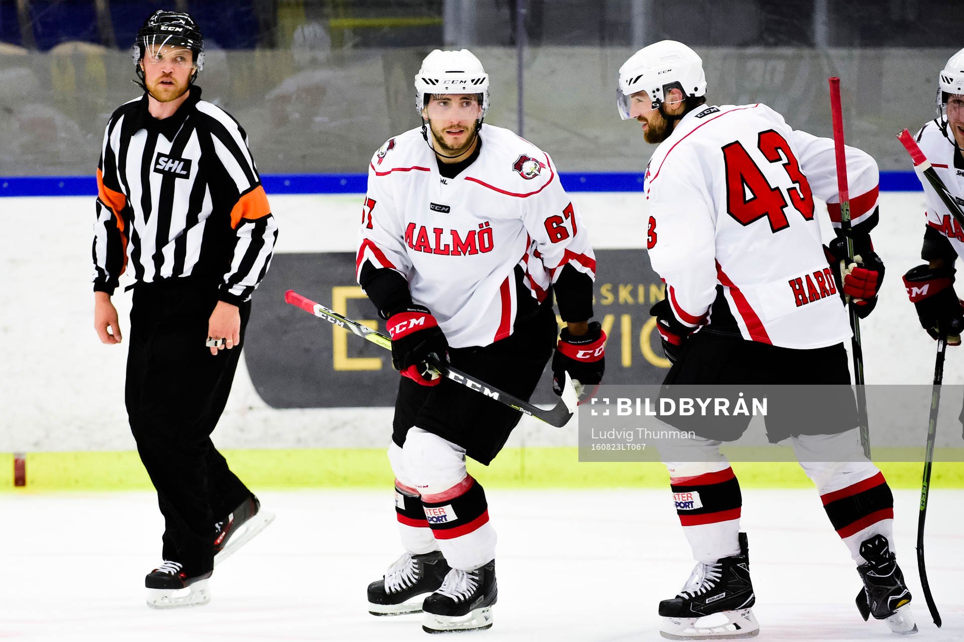 Malmö Redhawks Konstantin Komarek och Nichlas Hardt jublar