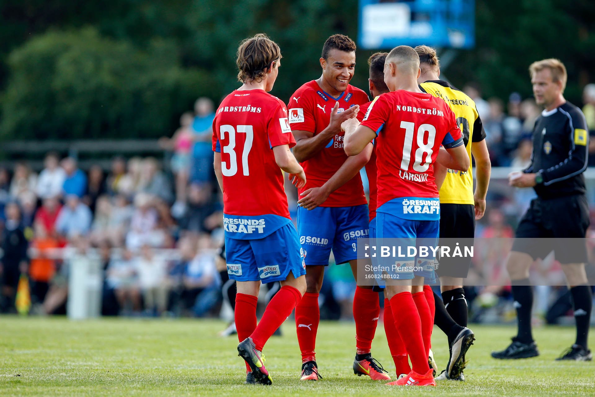 Helsingborgs Max Svensson, Tyrell Rusike och Jordan Larsson