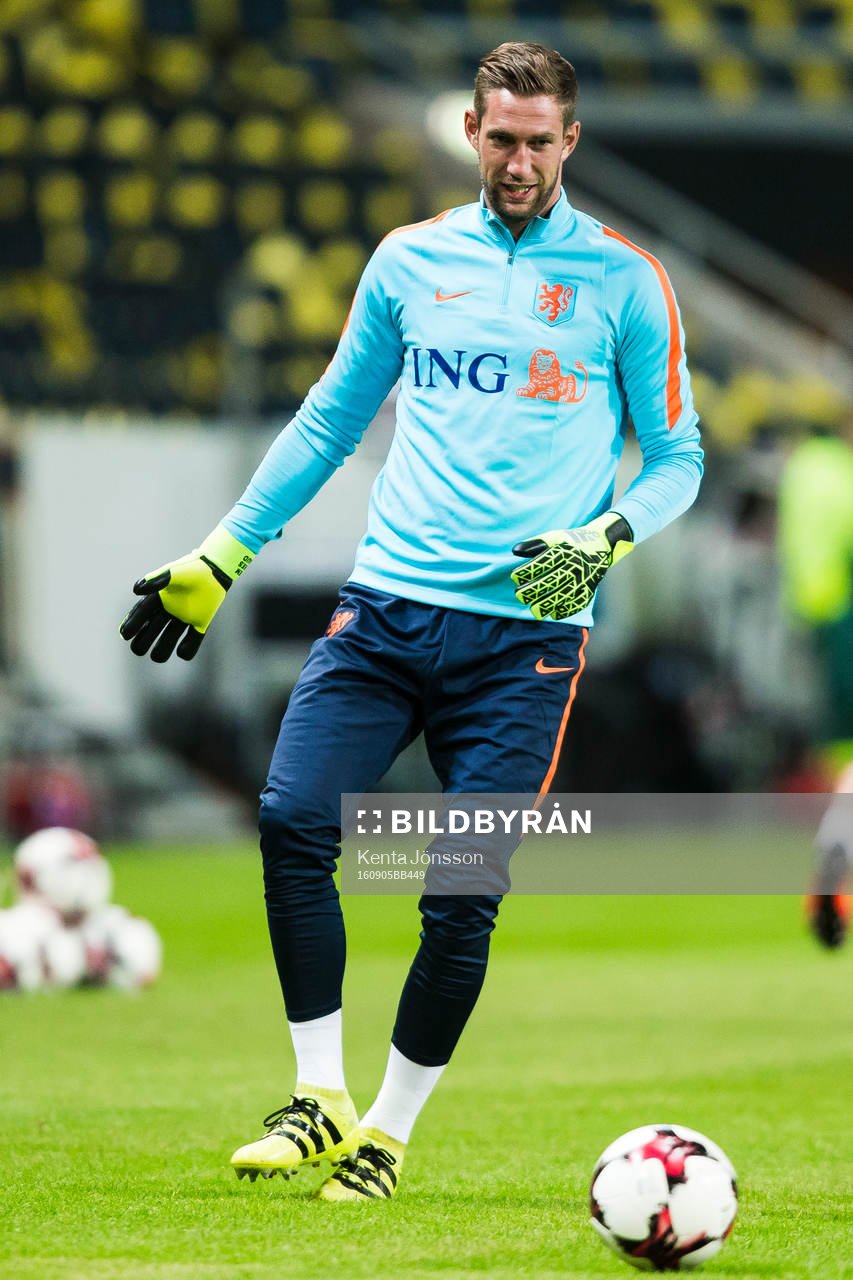 Hollands målvakt Maarten Stekelenburg under en träning med Hollands fotbollslandslag den 5 september 2016 i Stockholm