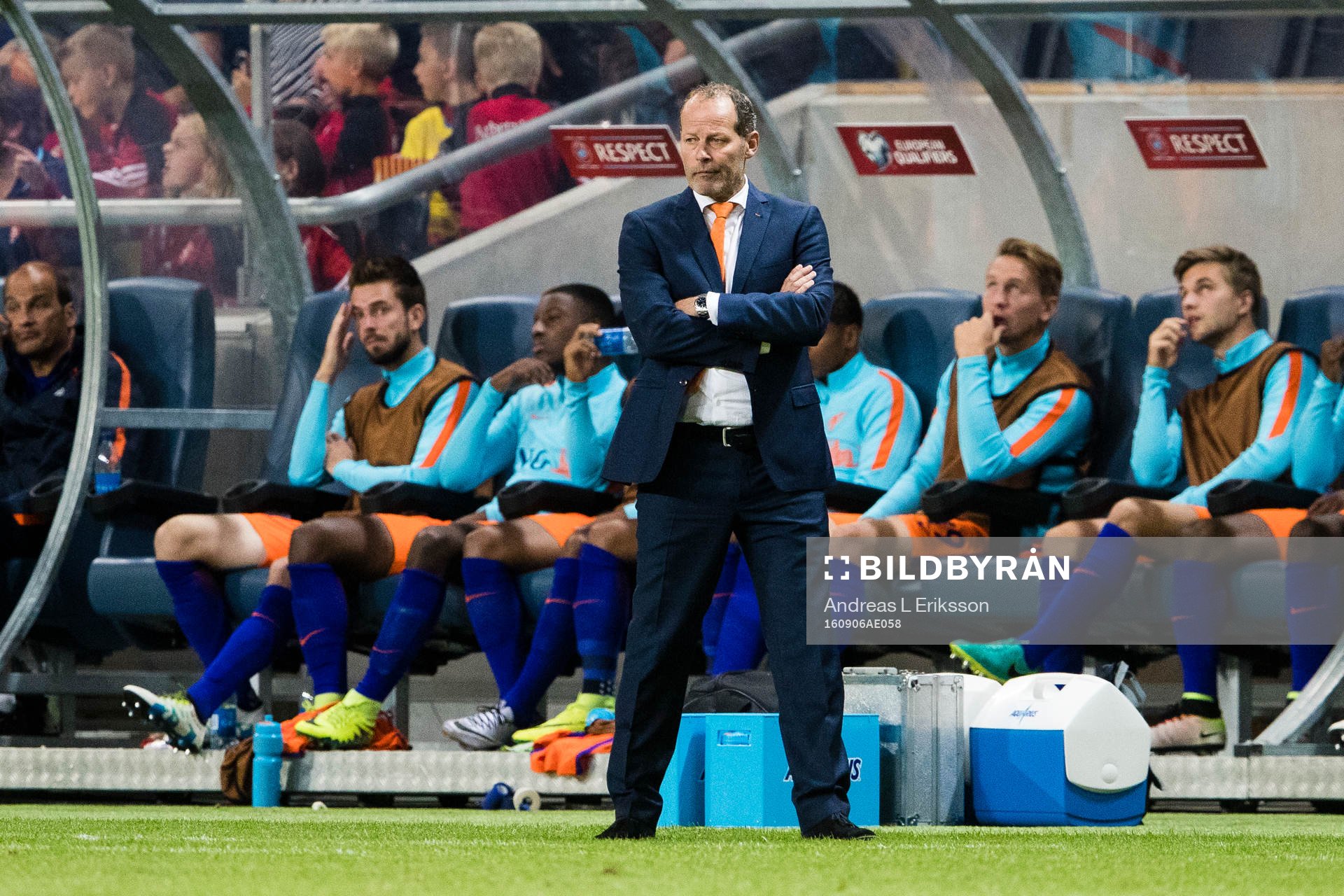 Hollands förbundskapten Danny Blind under fotbollsmatchen i VM-kvalet mellan Sverige och Holland den 6 september 2016 i Stockholm.