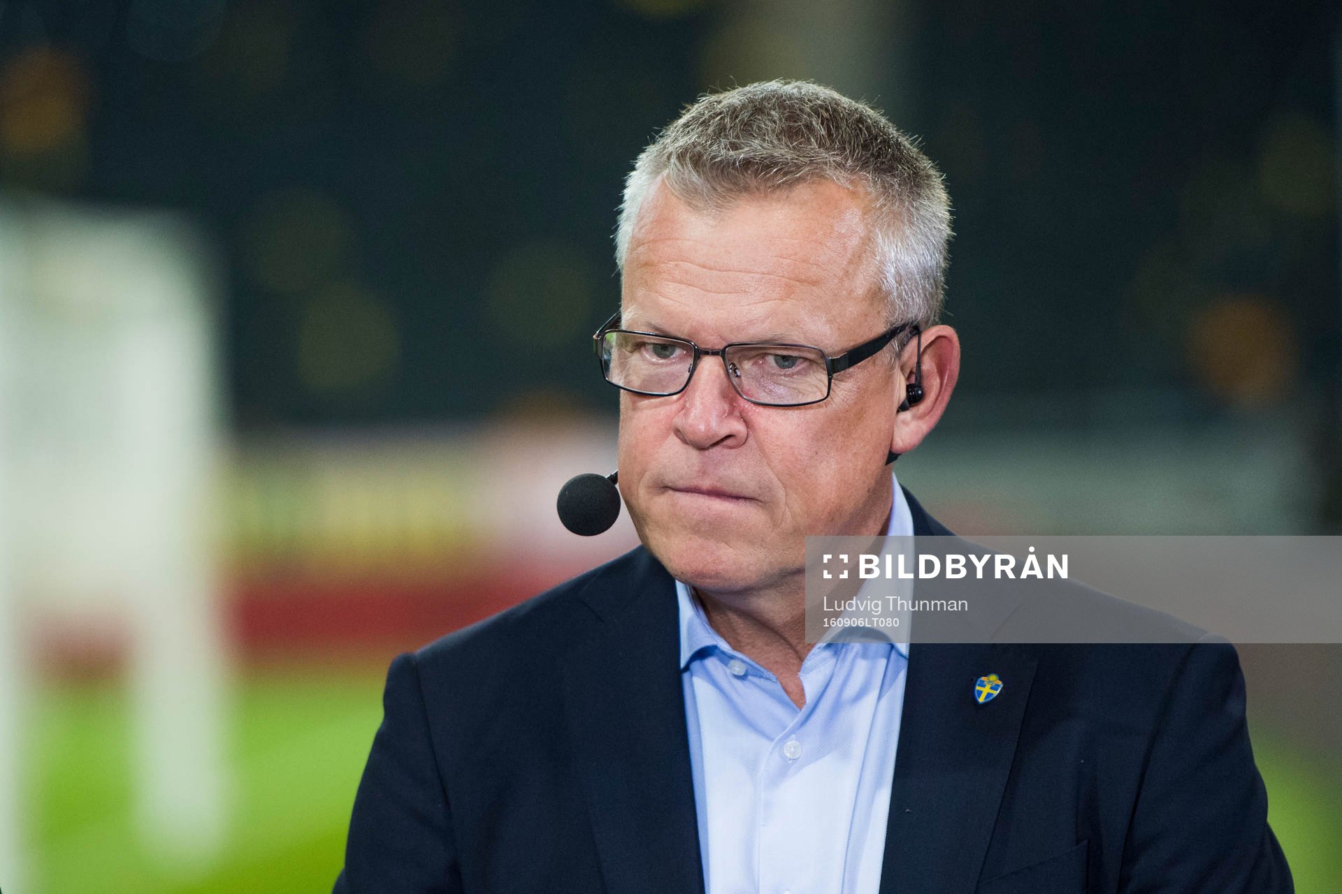 Förbundskapten Janne Andersson blir intervjuad
