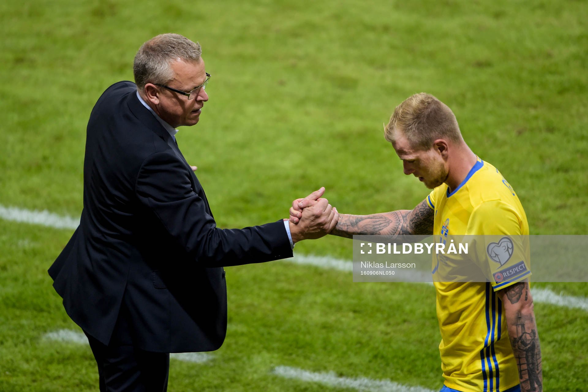 Sveriges förbundskapten Janne Andersson och John Guidetti